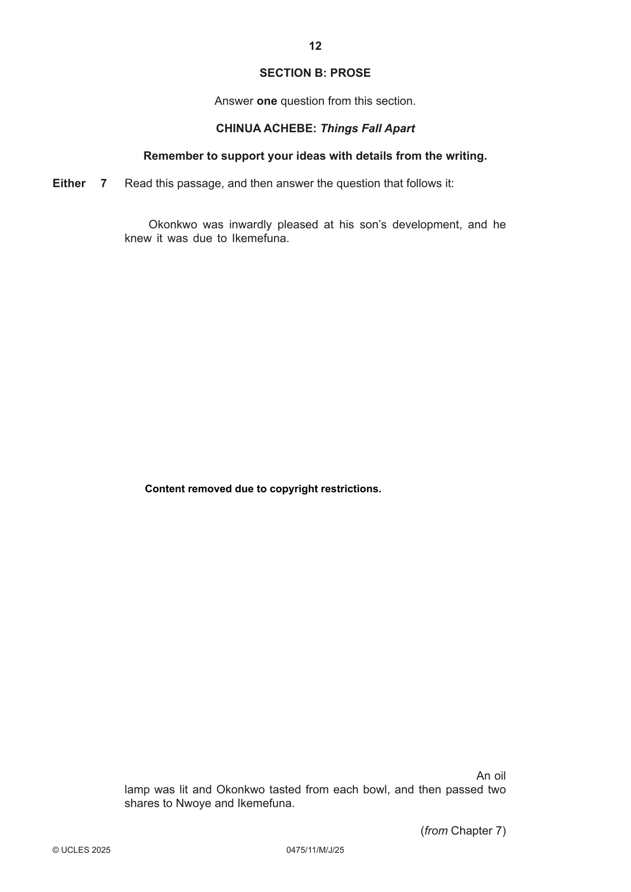 Cambridge IGCSE English - Literature in English 0475 2025 May/June Paper 1 · Variant 1 question paper, page 12 of 28