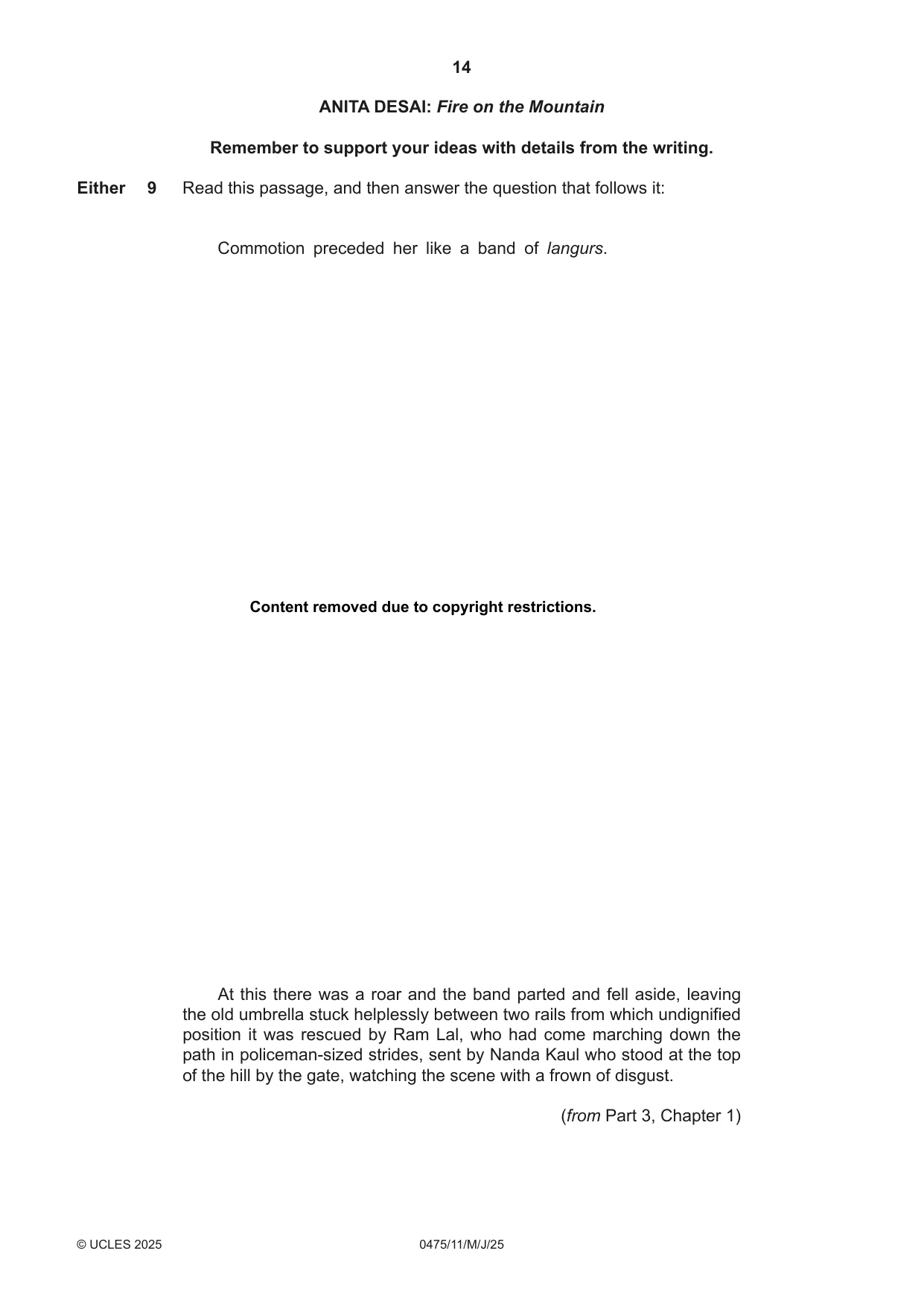 Cambridge IGCSE English - Literature in English 0475 2025 May/June Paper 1 · Variant 1 question paper, page 14 of 28