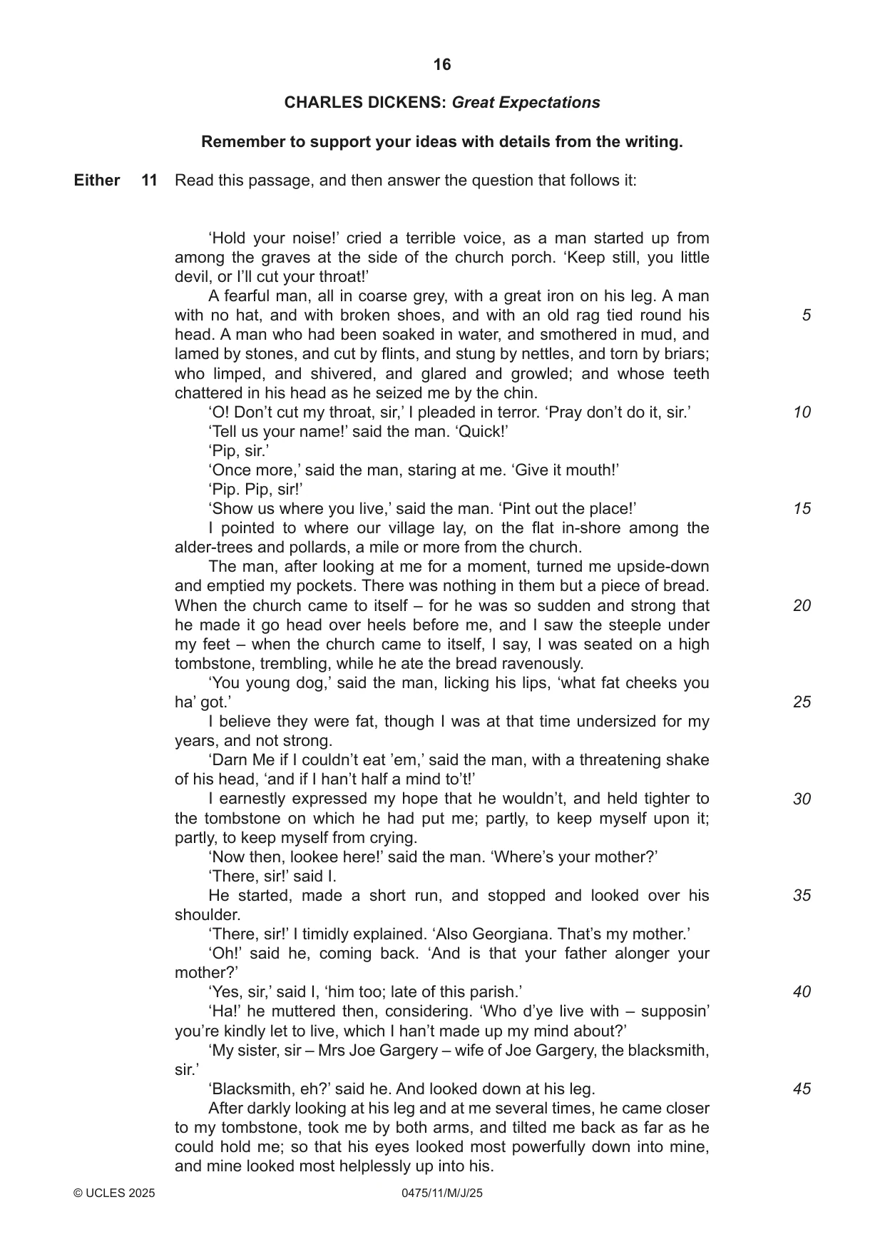 Cambridge IGCSE English - Literature in English 0475 2025 May/June Paper 1 · Variant 1 question paper, page 16 of 28