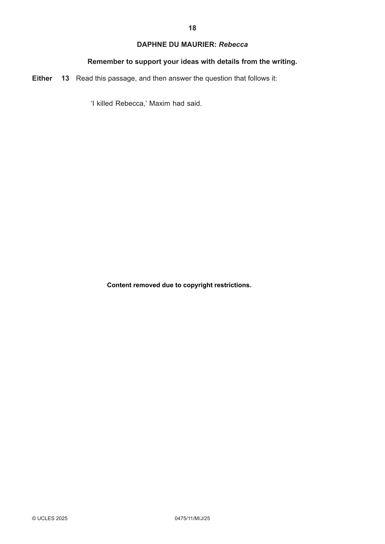 Cambridge IGCSE English - Literature in English 0475 2025 May/June Paper 1 · Variant 1 question paper, page 18 of 28