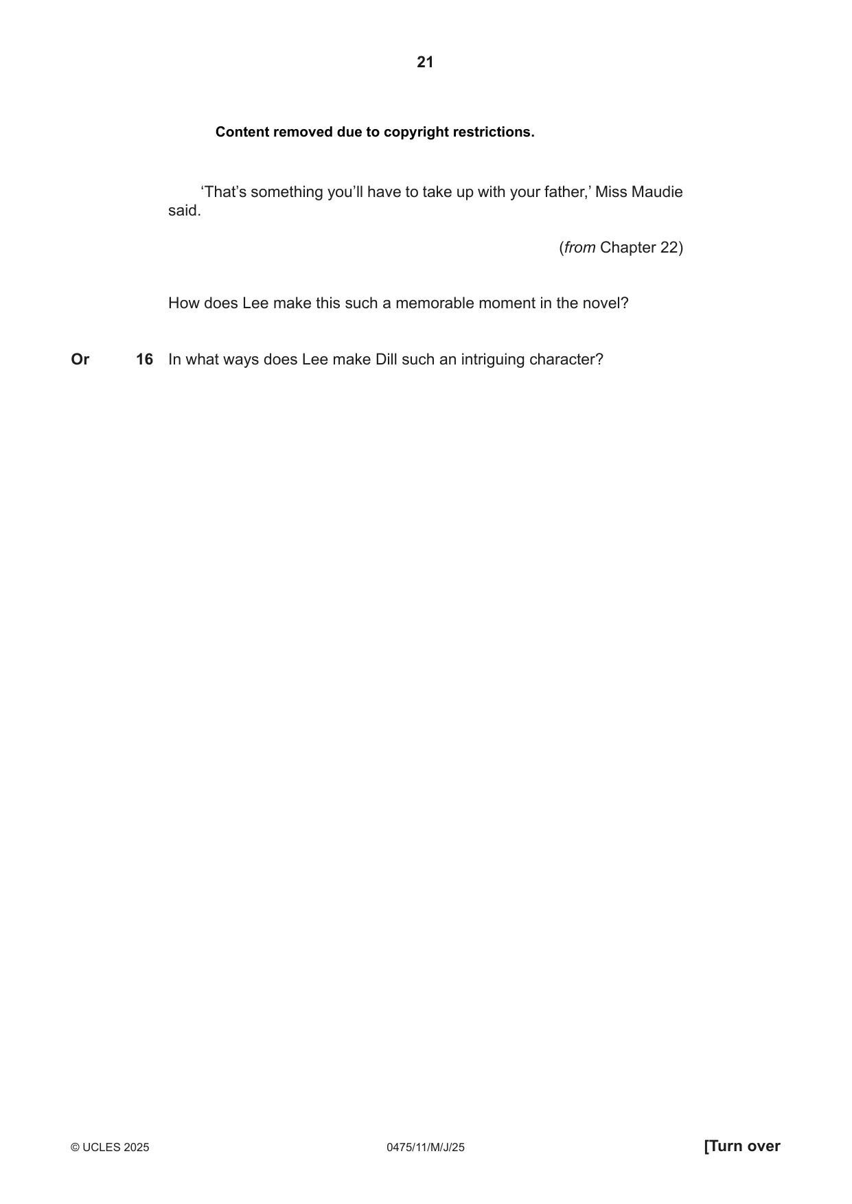 Cambridge IGCSE English - Literature in English 0475 2025 May/June Paper 1 · Variant 1 question paper, page 21 of 28