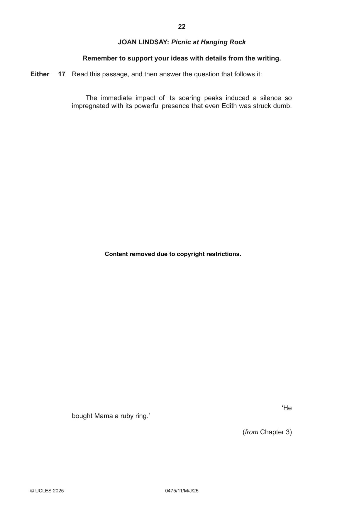 Cambridge IGCSE English - Literature in English 0475 2025 May/June Paper 1 · Variant 1 question paper, page 22 of 28