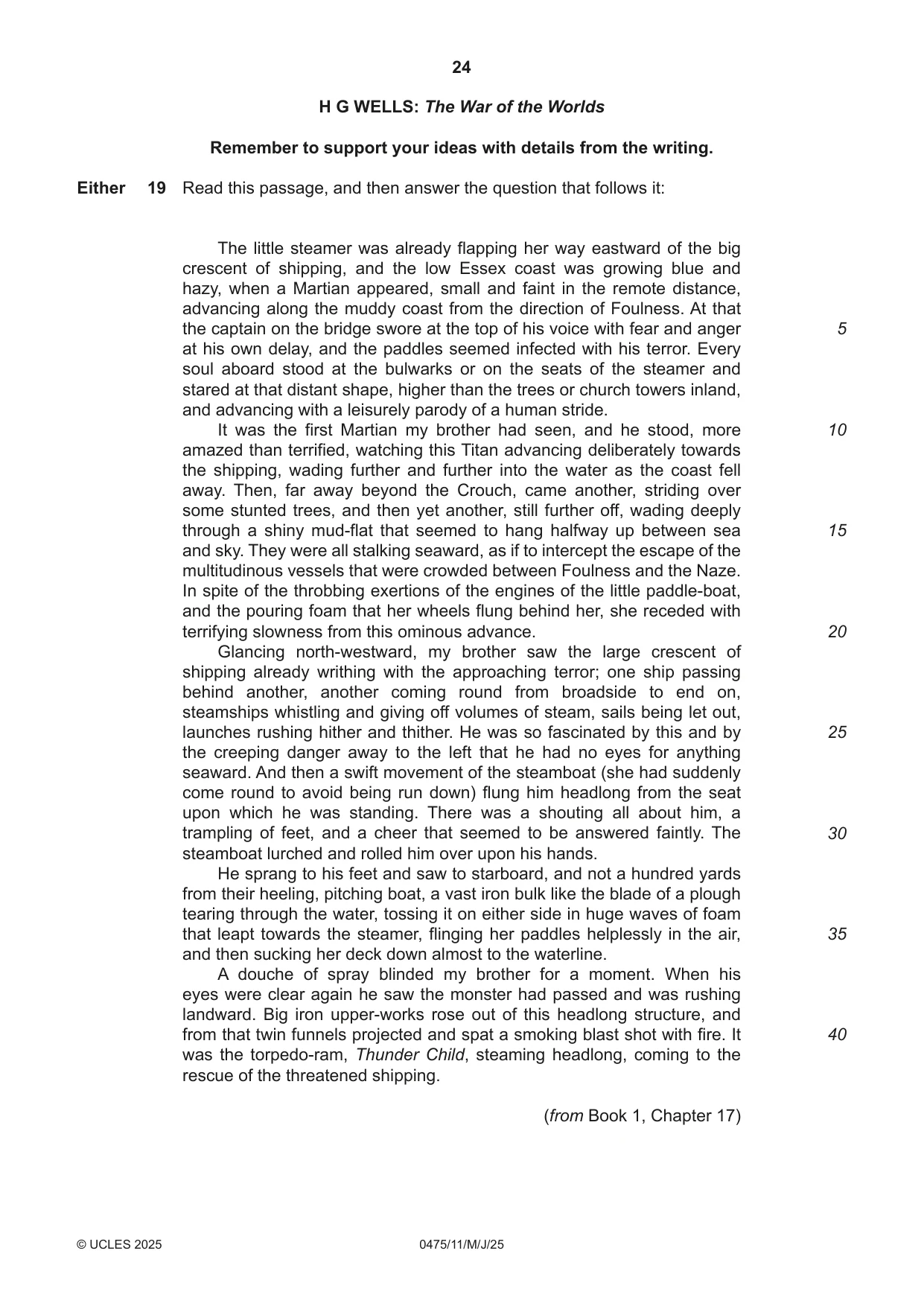 Cambridge IGCSE English - Literature in English 0475 2025 May/June Paper 1 · Variant 1 question paper, page 24 of 28