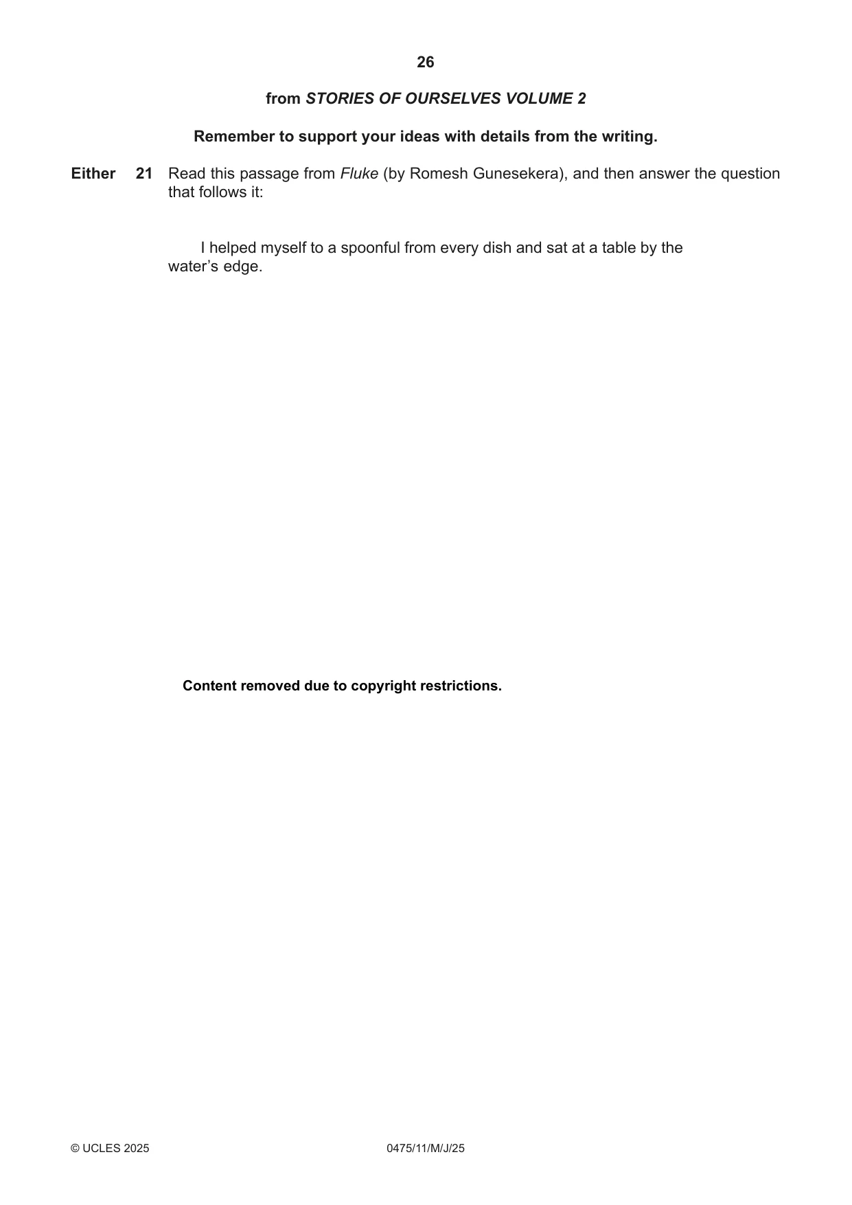 Cambridge IGCSE English - Literature in English 0475 2025 May/June Paper 1 · Variant 1 question paper, page 26 of 28