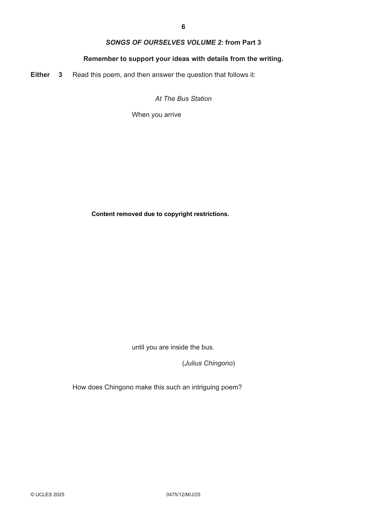 Cambridge IGCSE English - Literature in English 0475 2025 May/June Paper 1 · Variant 2 question paper, page 6 of 28