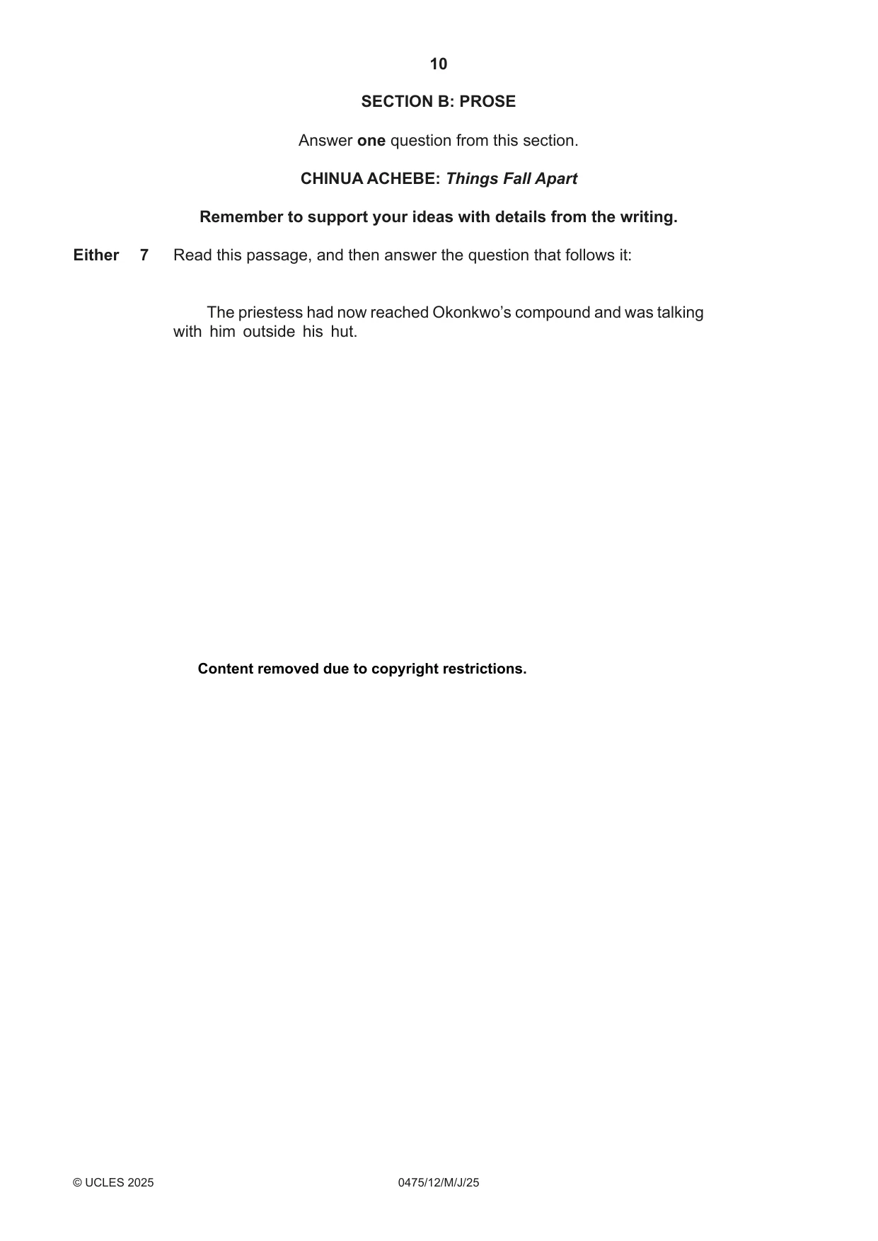 Cambridge IGCSE English - Literature in English 0475 2025 May/June Paper 1 · Variant 2 question paper, page 10 of 28