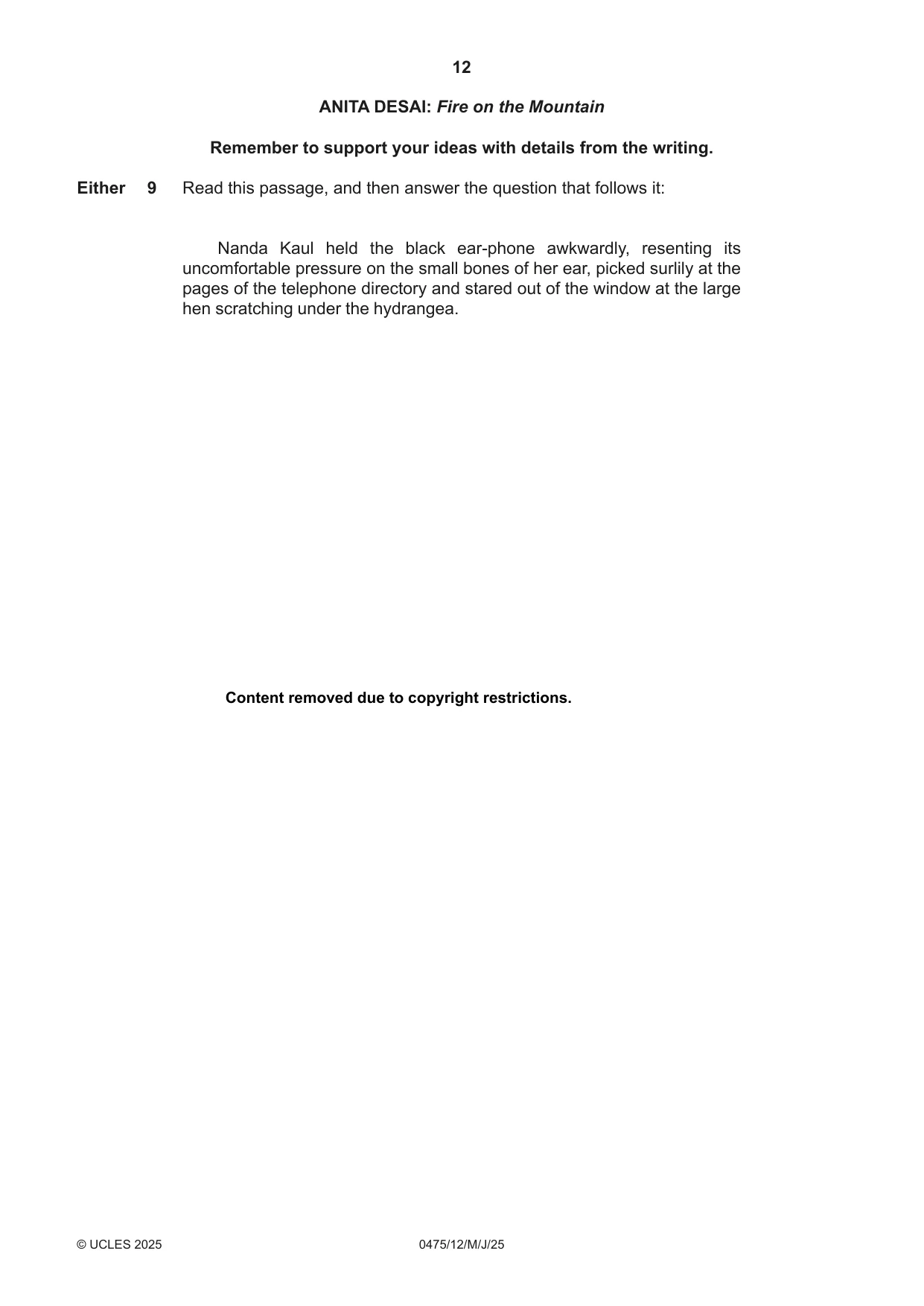 Cambridge IGCSE English - Literature in English 0475 2025 May/June Paper 1 · Variant 2 question paper, page 12 of 28