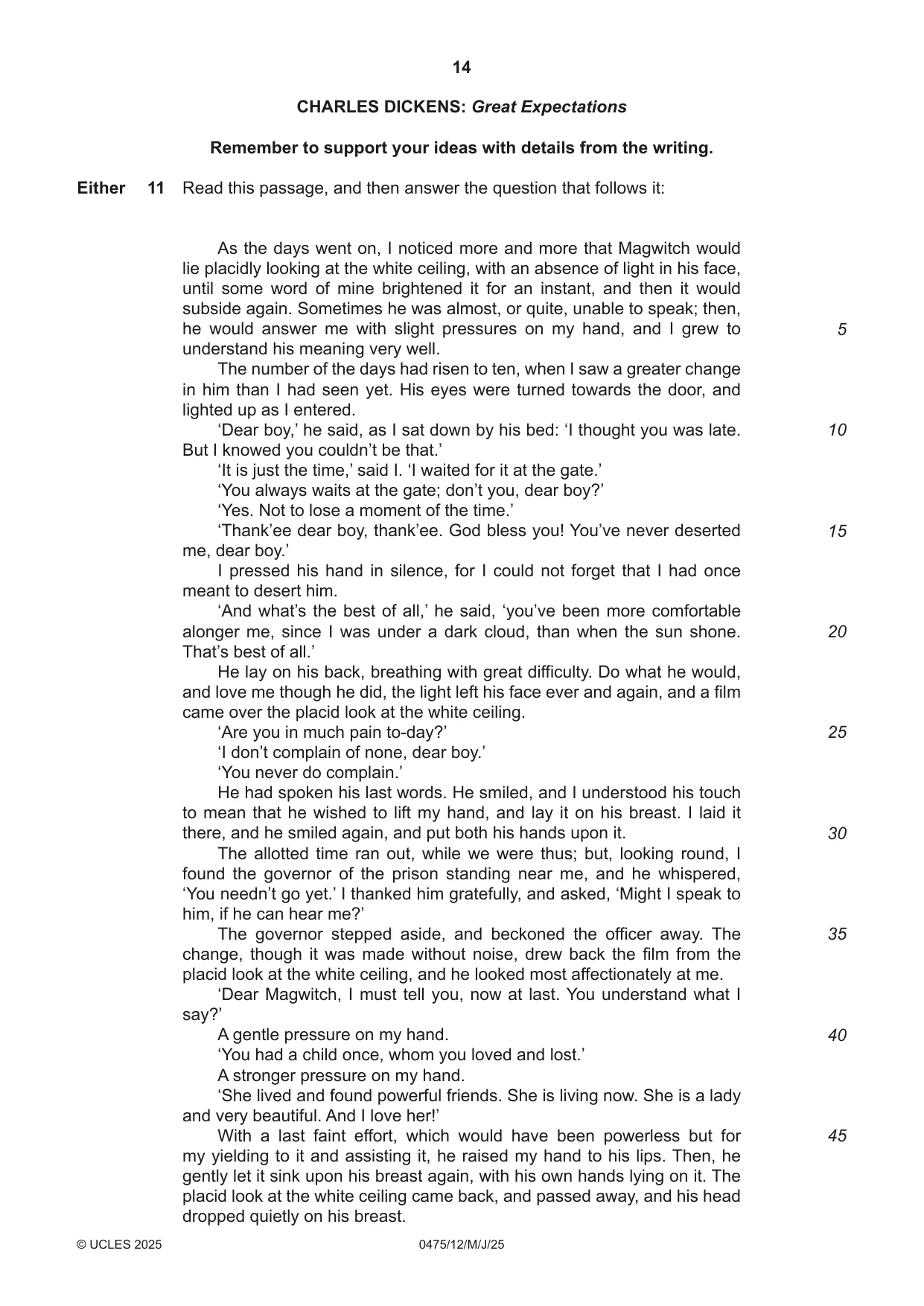 Cambridge IGCSE English - Literature in English 0475 2025 May/June Paper 1 · Variant 2 question paper, page 14 of 28