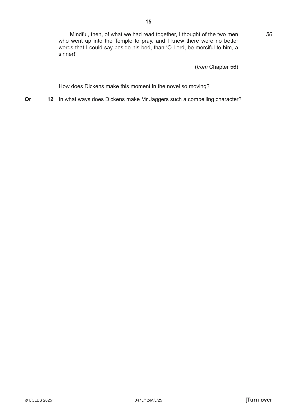 Cambridge IGCSE English - Literature in English 0475 2025 May/June Paper 1 · Variant 2 question paper, page 15 of 28