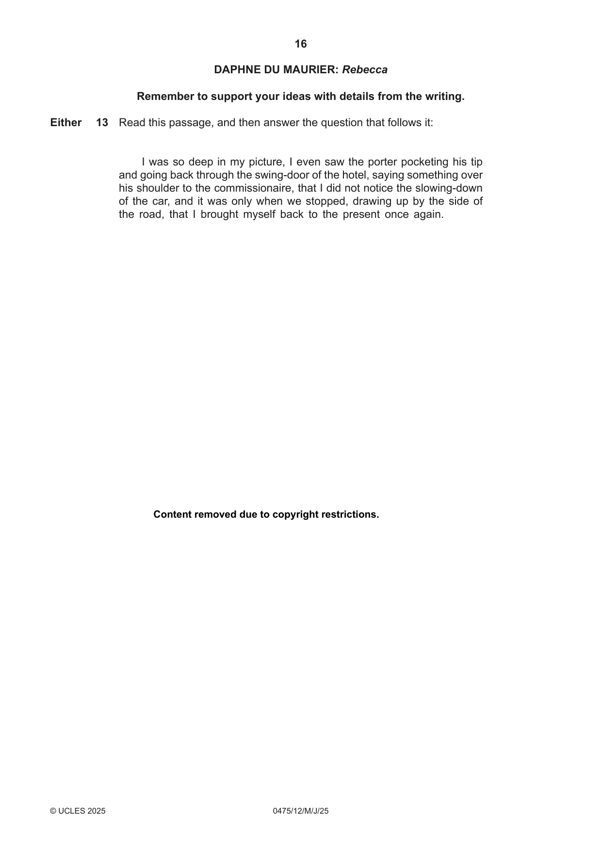 Cambridge IGCSE English - Literature in English 0475 2025 May/June Paper 1 · Variant 2 question paper, page 16 of 28