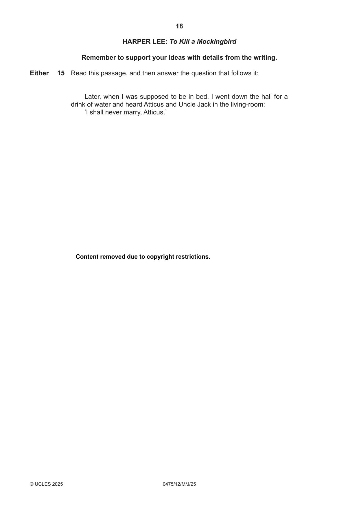 Cambridge IGCSE English - Literature in English 0475 2025 May/June Paper 1 · Variant 2 question paper, page 18 of 28
