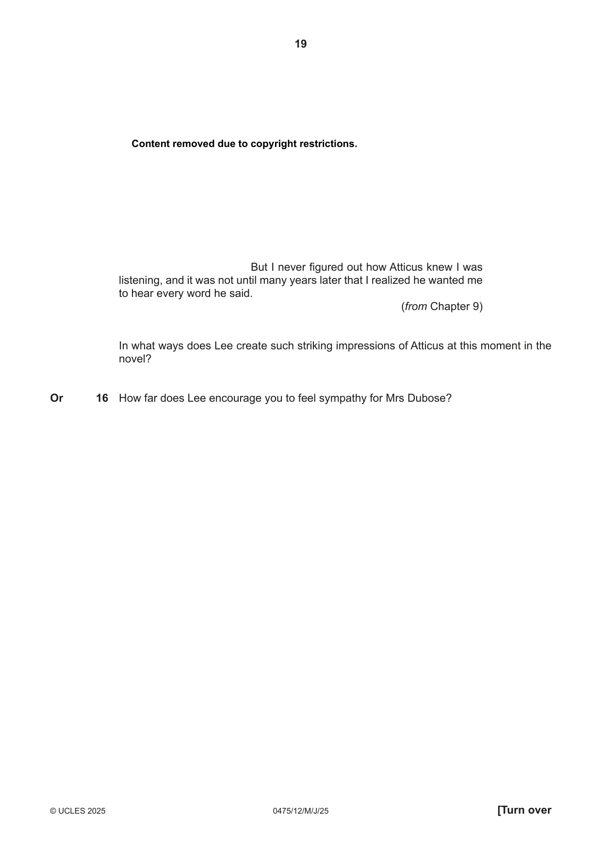 Cambridge IGCSE English - Literature in English 0475 2025 May/June Paper 1 · Variant 2 question paper, page 19 of 28