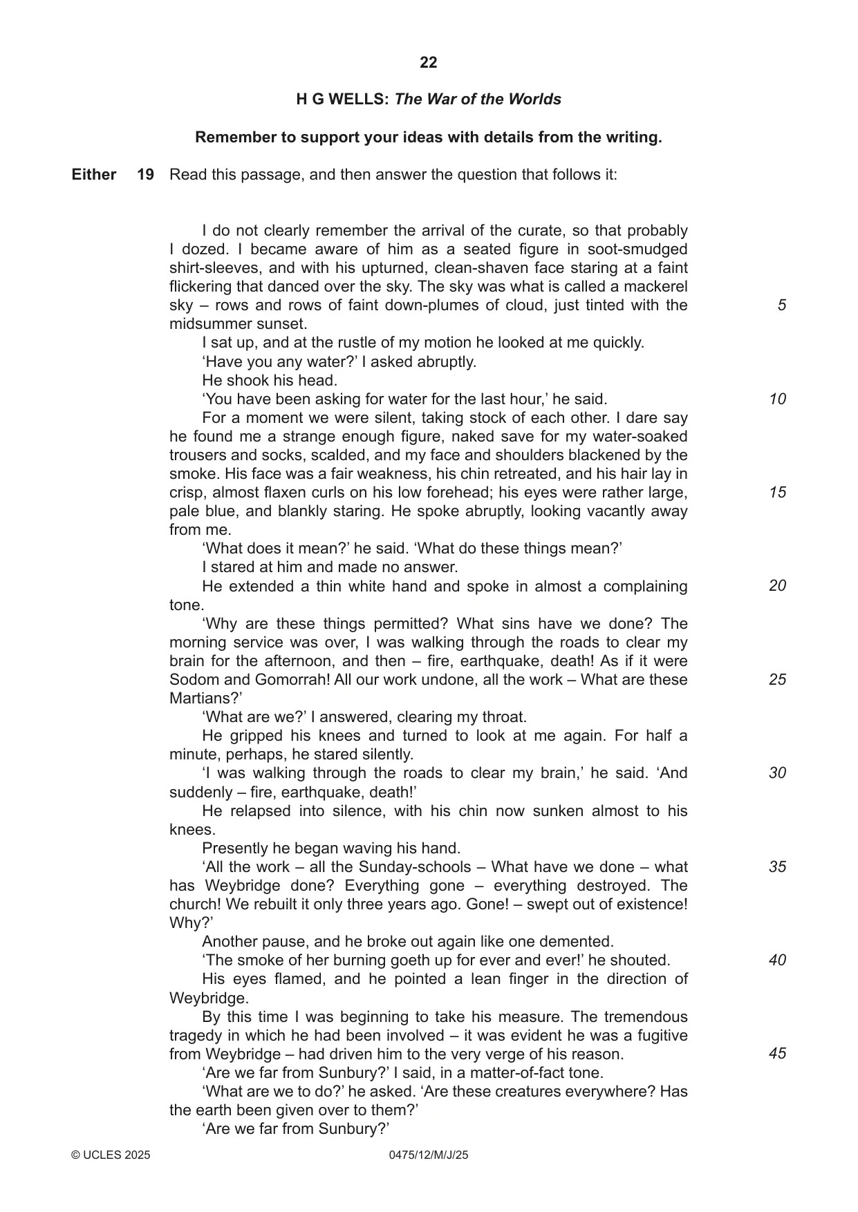 Cambridge IGCSE English - Literature in English 0475 2025 May/June Paper 1 · Variant 2 question paper, page 22 of 28
