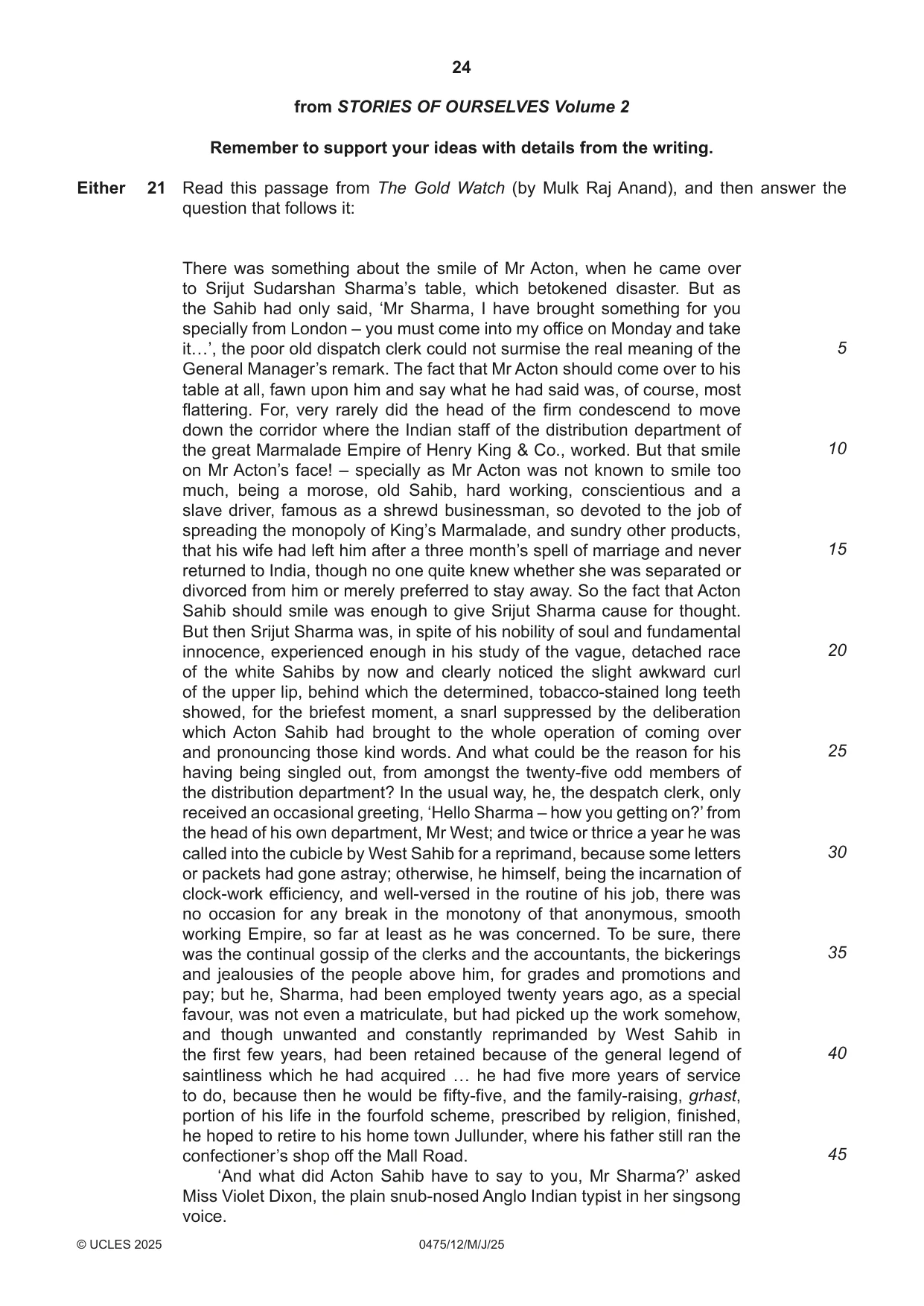 Cambridge IGCSE English - Literature in English 0475 2025 May/June Paper 1 · Variant 2 question paper, page 24 of 28