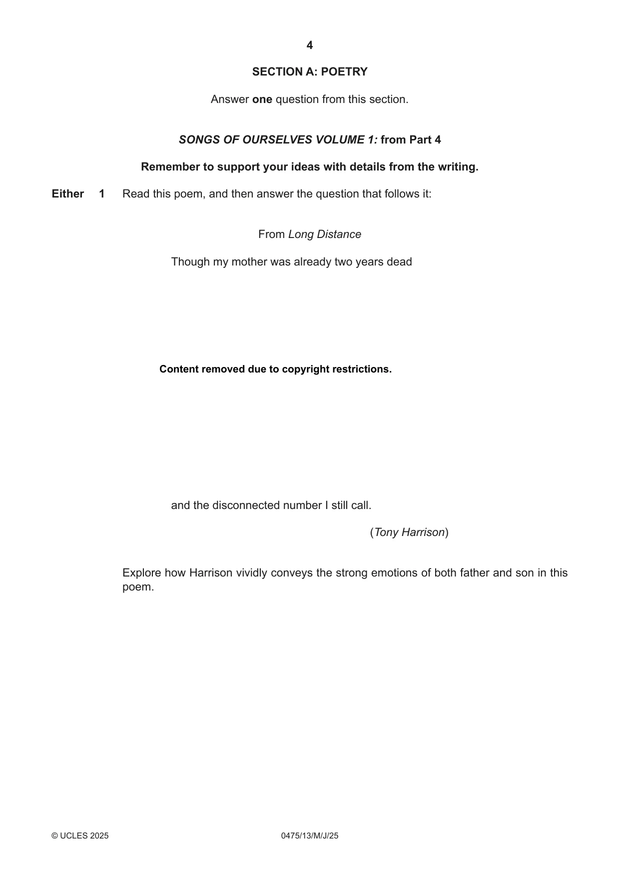 Cambridge IGCSE English - Literature in English 0475 2025 May/June Paper 1 · Variant 3 question paper, page 4 of 28