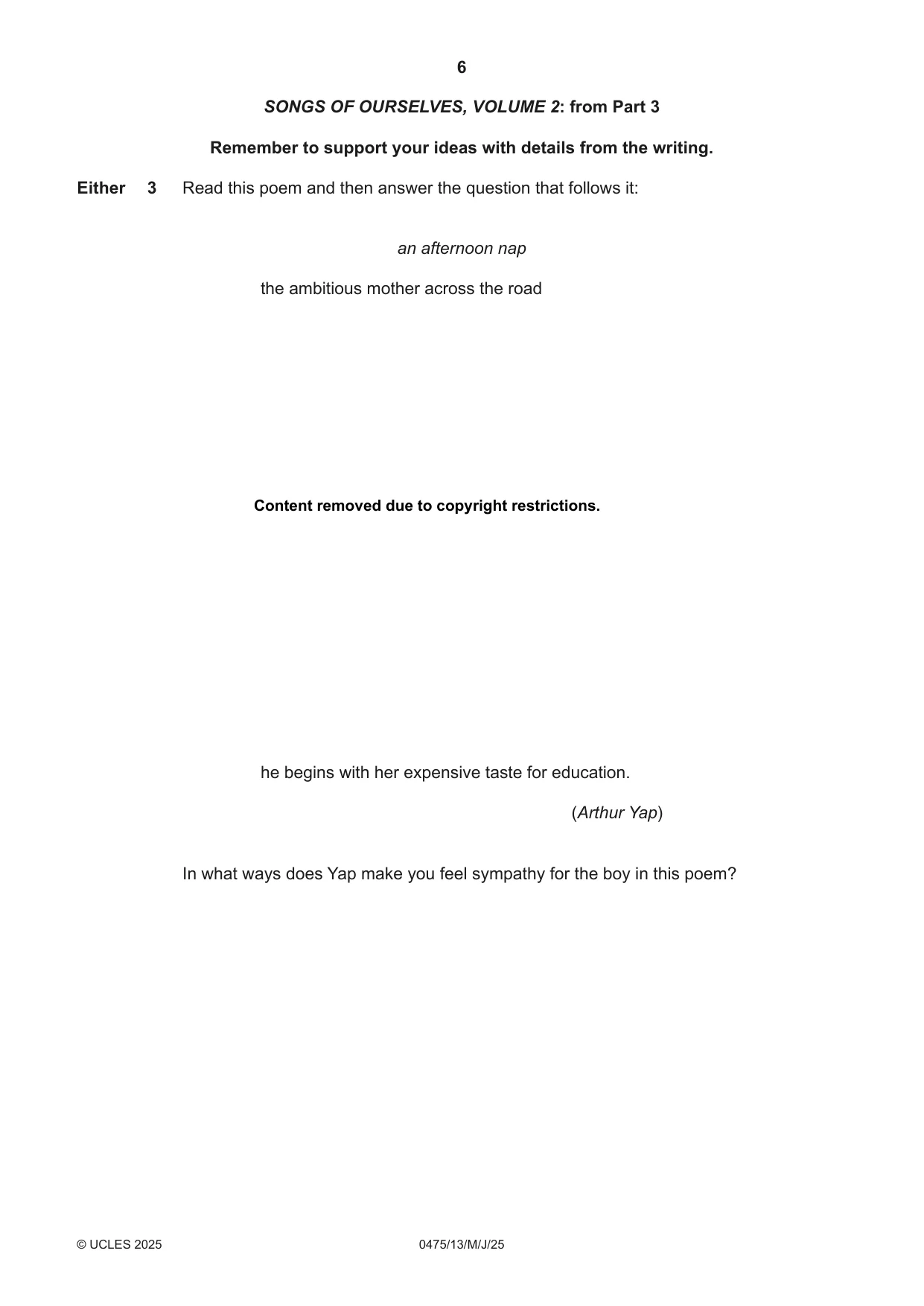 Cambridge IGCSE English - Literature in English 0475 2025 May/June Paper 1 · Variant 3 question paper, page 6 of 28