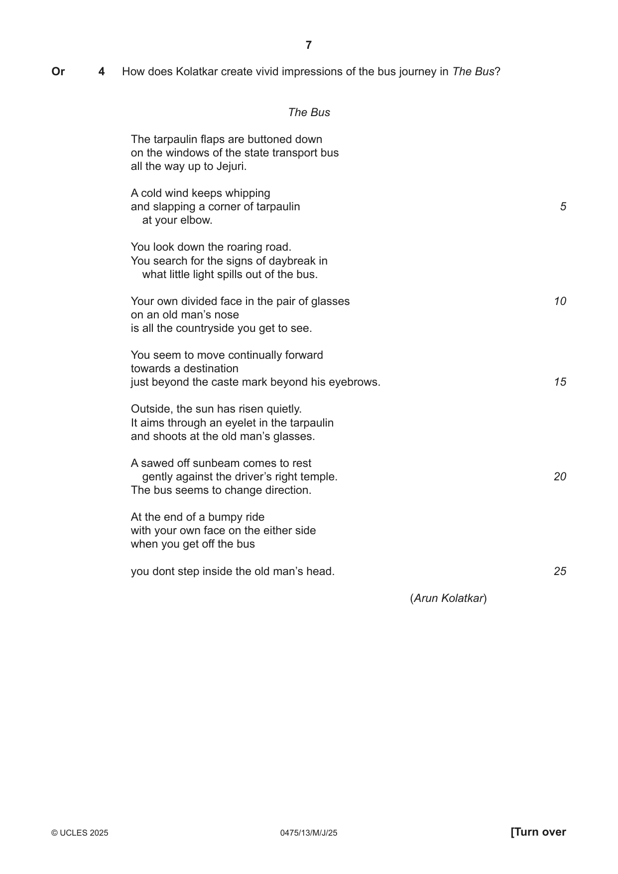 Cambridge IGCSE English - Literature in English 0475 2025 May/June Paper 1 · Variant 3 question paper, page 7 of 28
