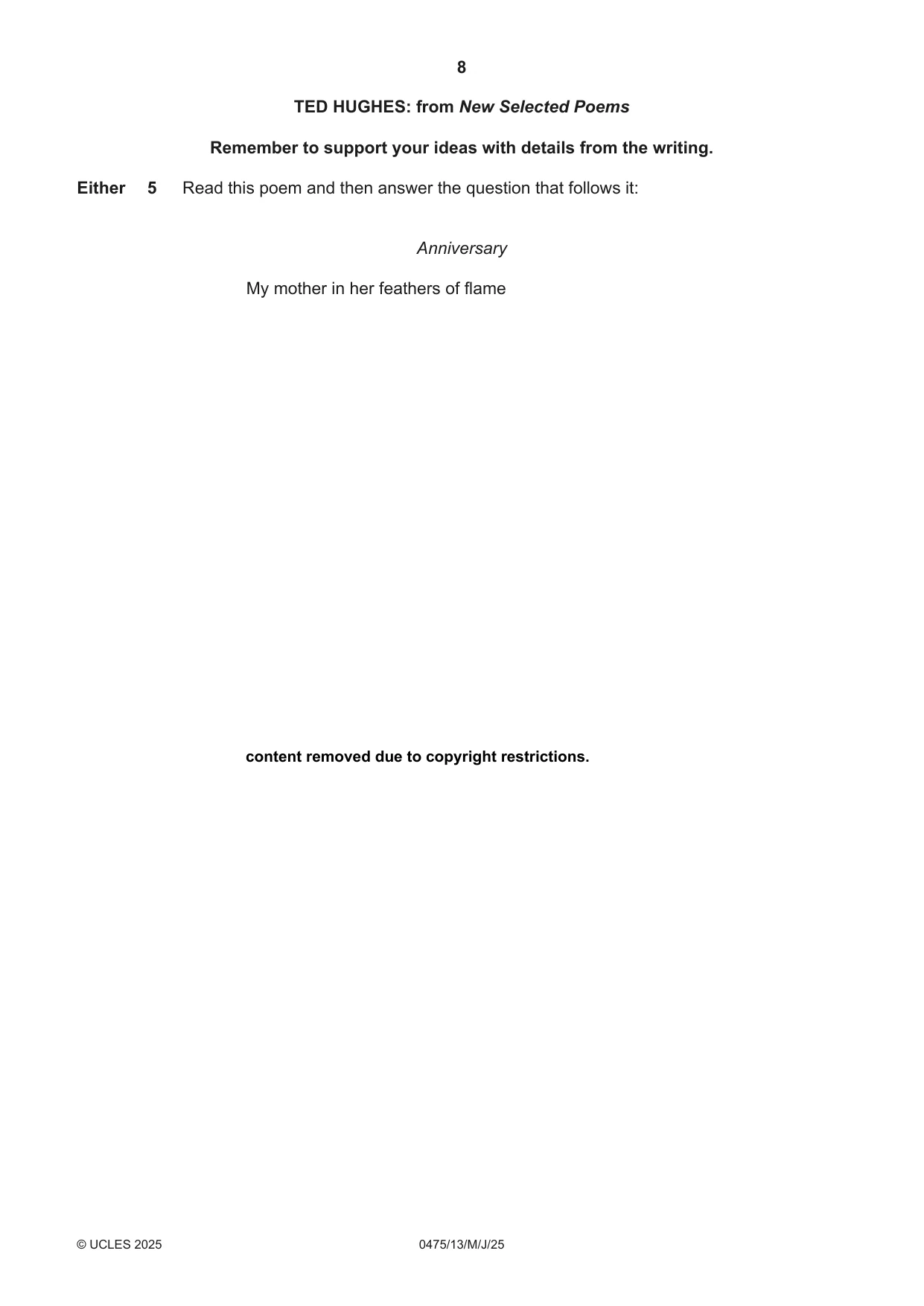 Cambridge IGCSE English - Literature in English 0475 2025 May/June Paper 1 · Variant 3 question paper, page 8 of 28