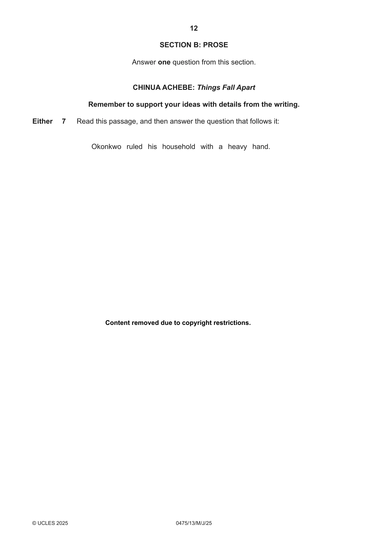 Cambridge IGCSE English - Literature in English 0475 2025 May/June Paper 1 · Variant 3 question paper, page 12 of 28