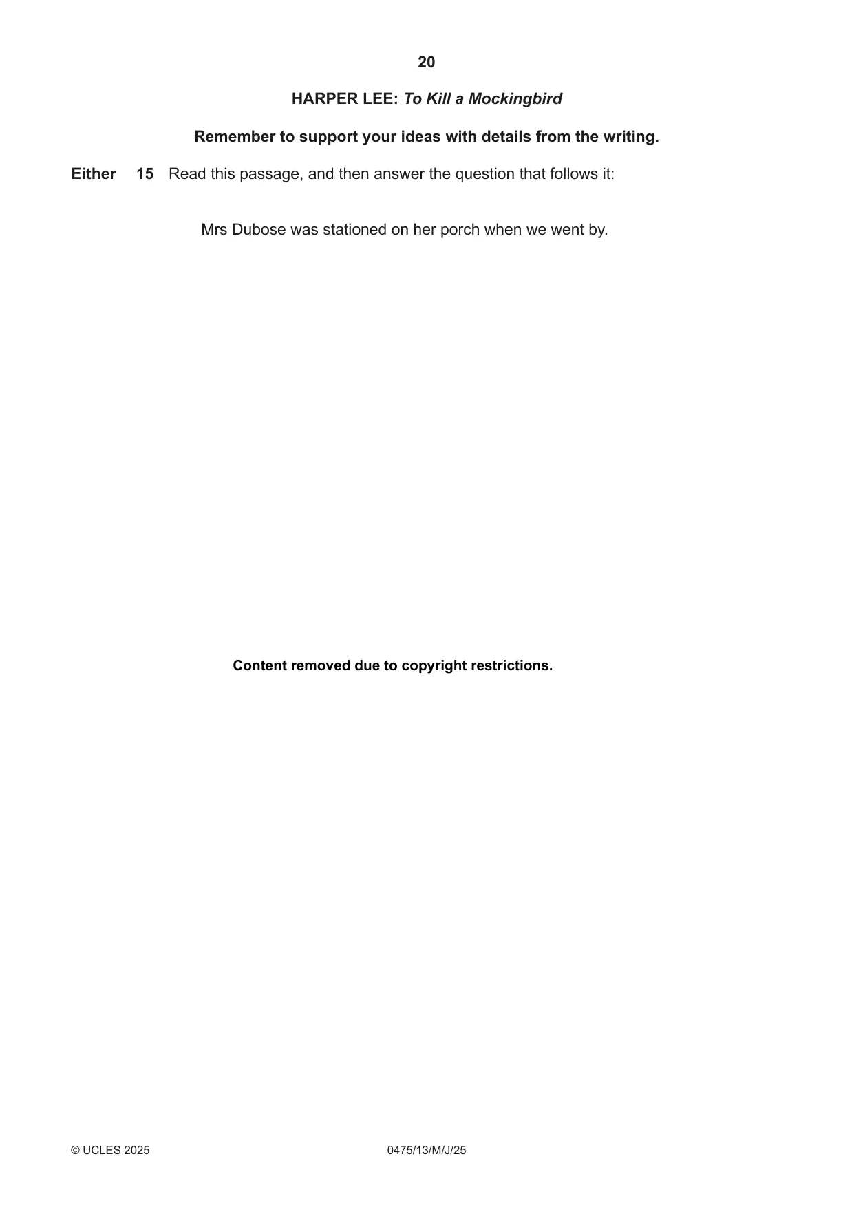 Cambridge IGCSE English - Literature in English 0475 2025 May/June Paper 1 · Variant 3 question paper, page 20 of 28