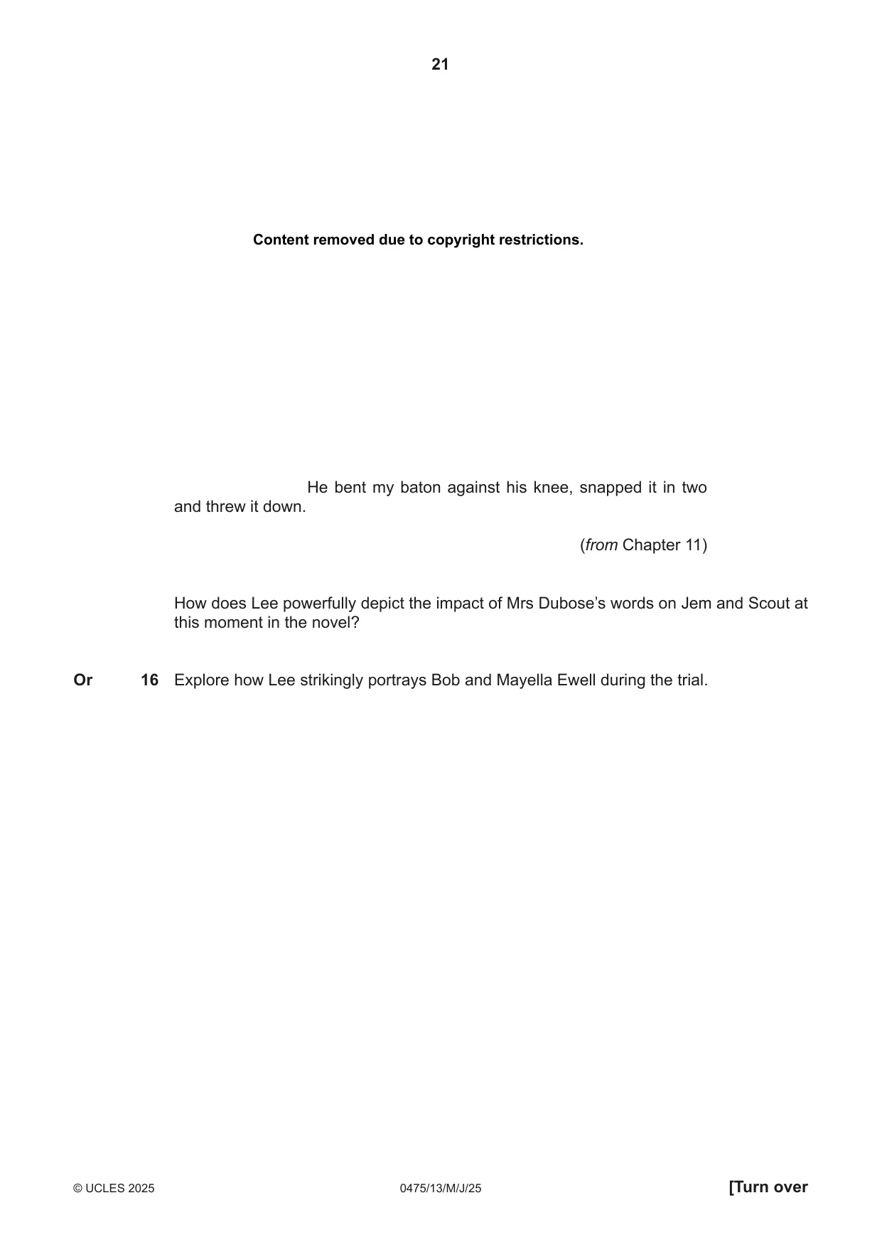 Cambridge IGCSE English - Literature in English 0475 2025 May/June Paper 1 · Variant 3 question paper, page 21 of 28