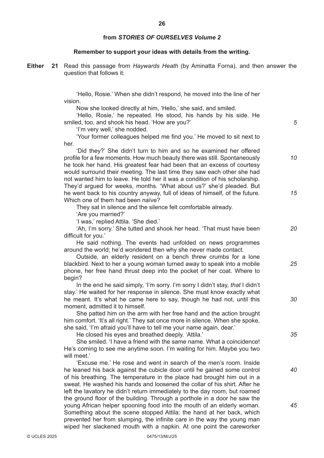 Cambridge IGCSE English - Literature in English 0475 2025 May/June Paper 1 · Variant 3 question paper, page 26 of 28