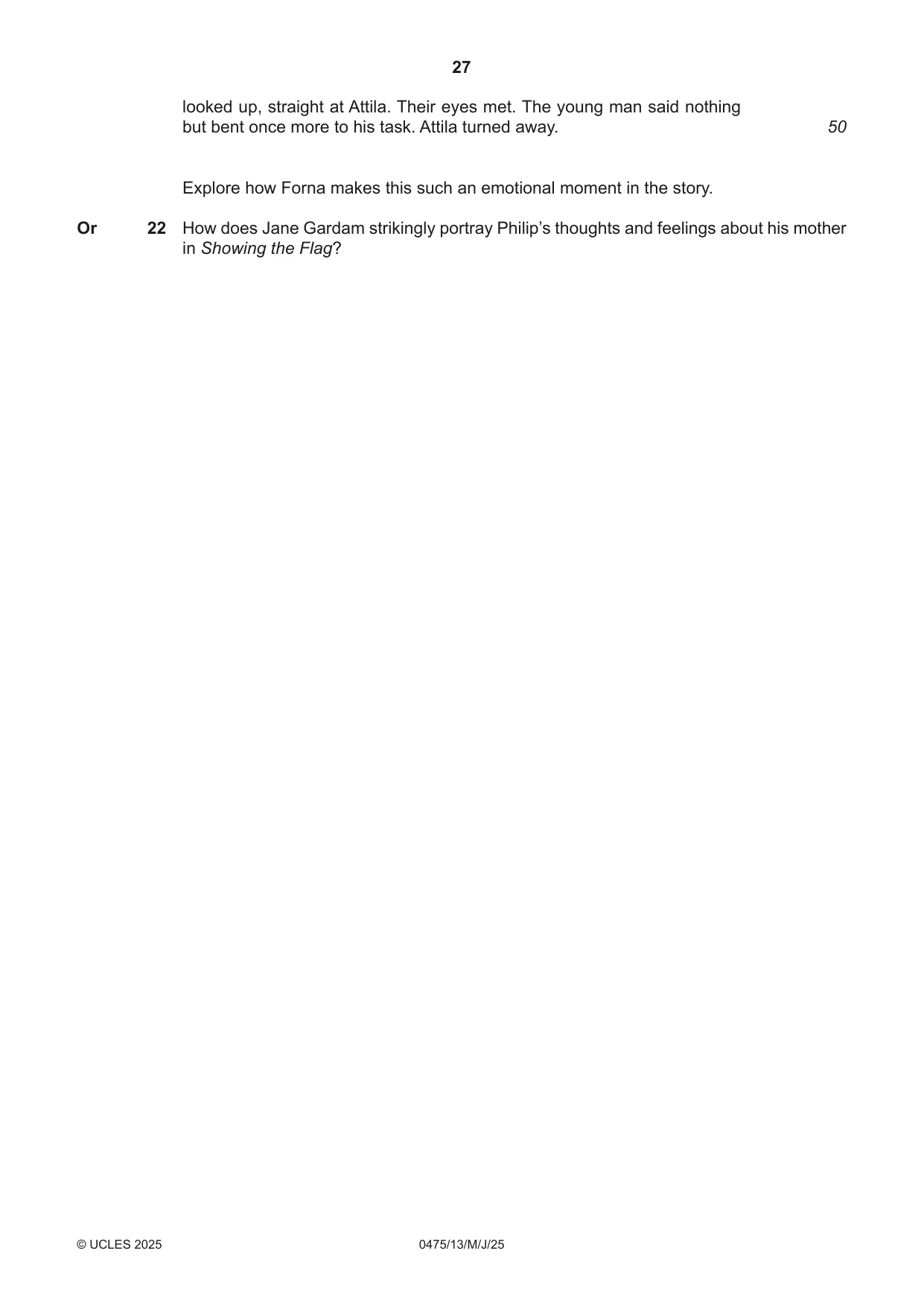 Cambridge IGCSE English - Literature in English 0475 2025 May/June Paper 1 · Variant 3 question paper, page 27 of 28
