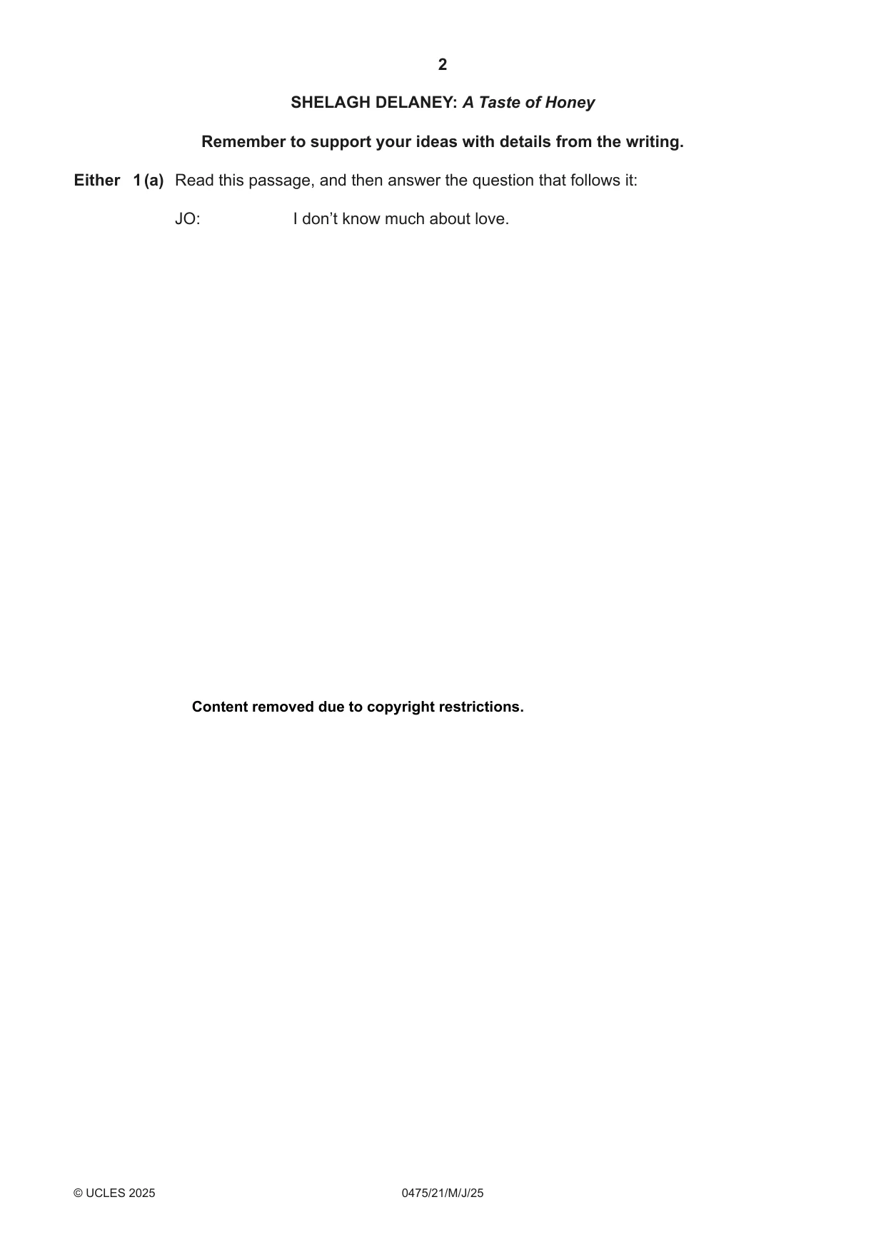 Cambridge IGCSE English - Literature in English 0475 2025 May/June Paper 2 · Variant 1 question paper, page 2 of 12