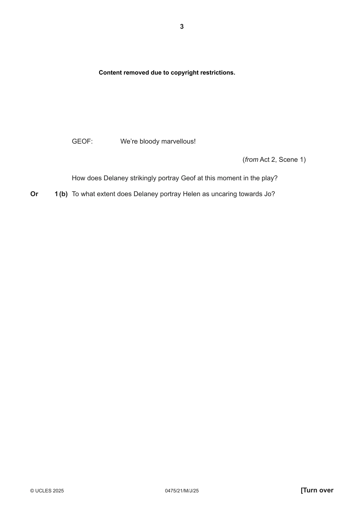 Cambridge IGCSE English - Literature in English 0475 2025 May/June Paper 2 · Variant 1 question paper, page 3 of 12