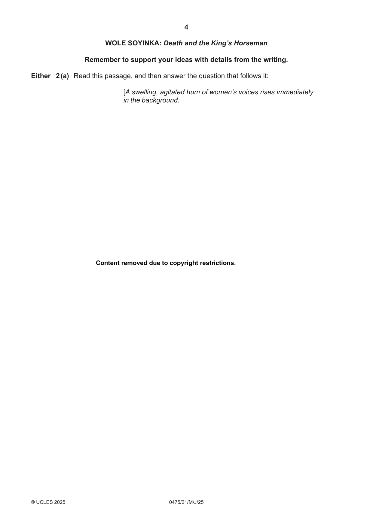Cambridge IGCSE English - Literature in English 0475 2025 May/June Paper 2 · Variant 1 question paper, page 4 of 12