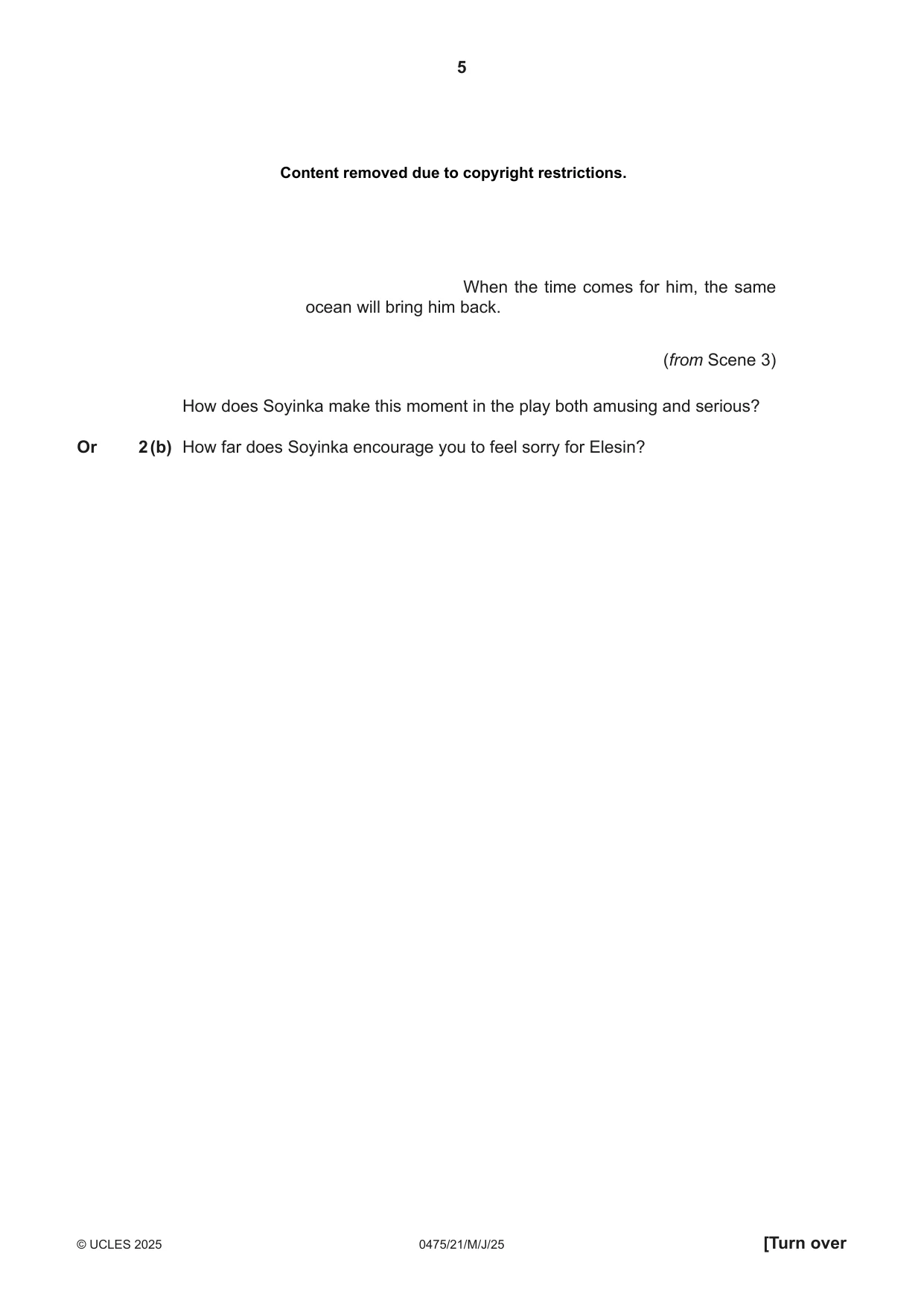 Cambridge IGCSE English - Literature in English 0475 2025 May/June Paper 2 · Variant 1 question paper, page 5 of 12