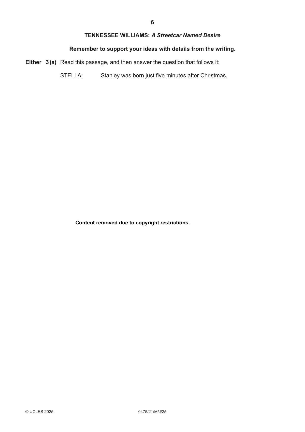 Cambridge IGCSE English - Literature in English 0475 2025 May/June Paper 2 · Variant 1 question paper, page 6 of 12