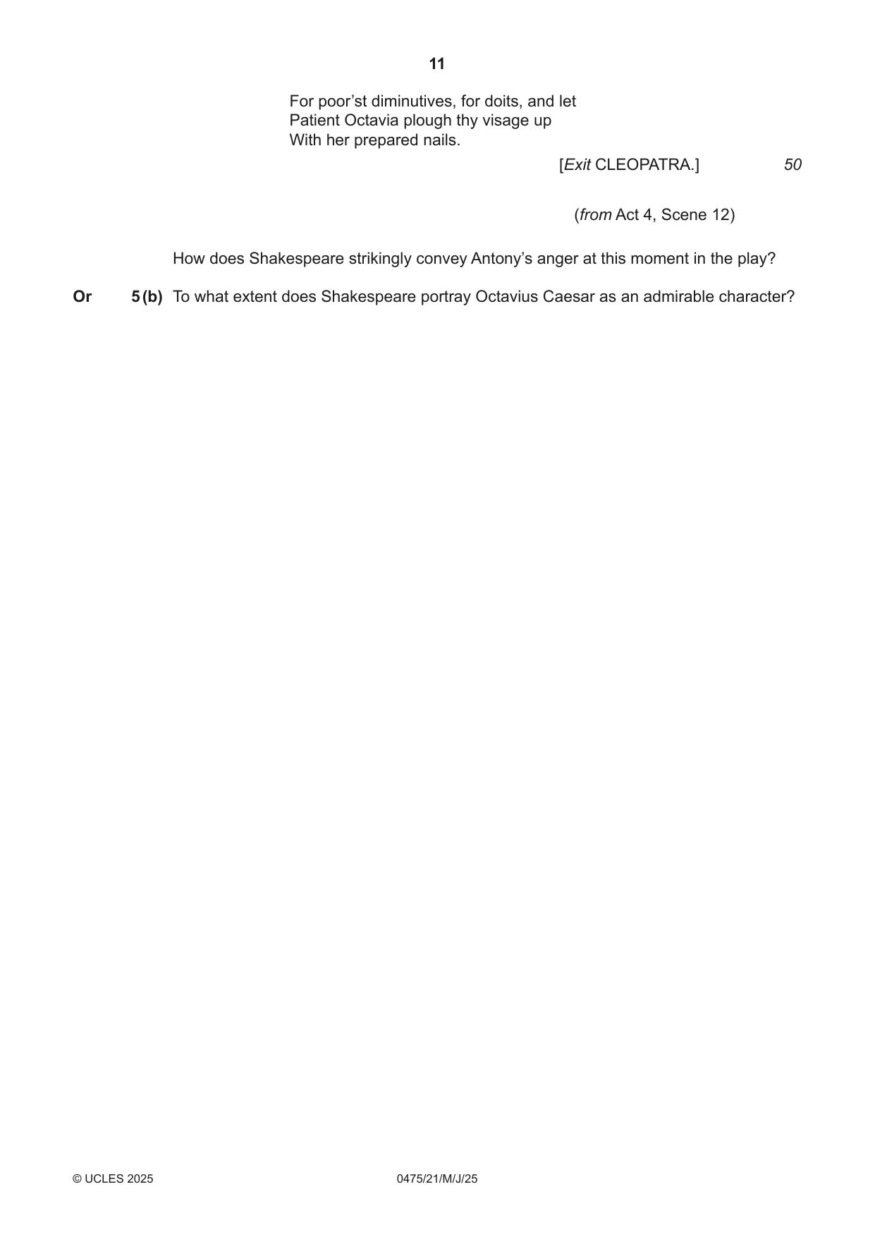 Cambridge IGCSE English - Literature in English 0475 2025 May/June Paper 2 · Variant 1 question paper, page 11 of 12