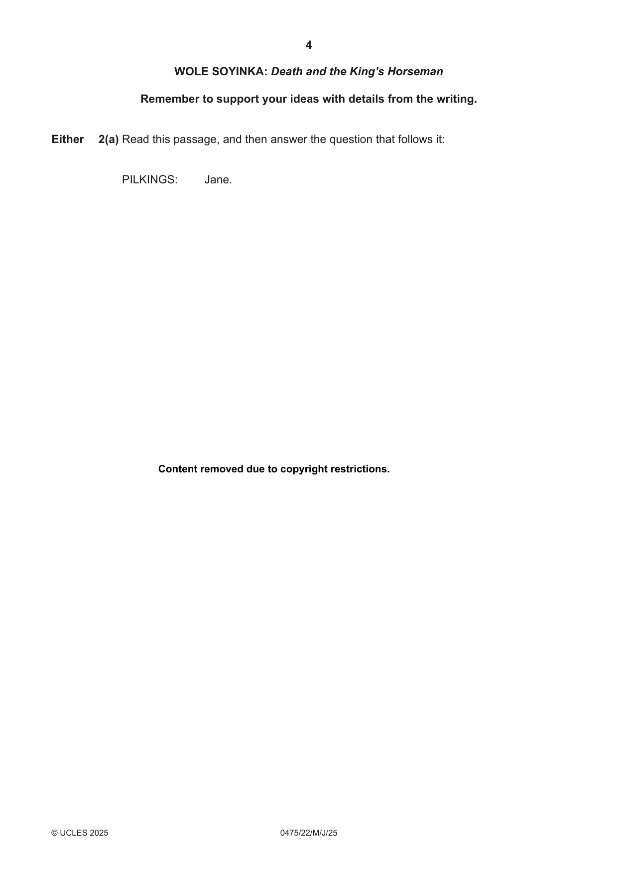 Cambridge IGCSE English - Literature in English 0475 2025 May/June Paper 2 · Variant 2 question paper, page 4 of 12