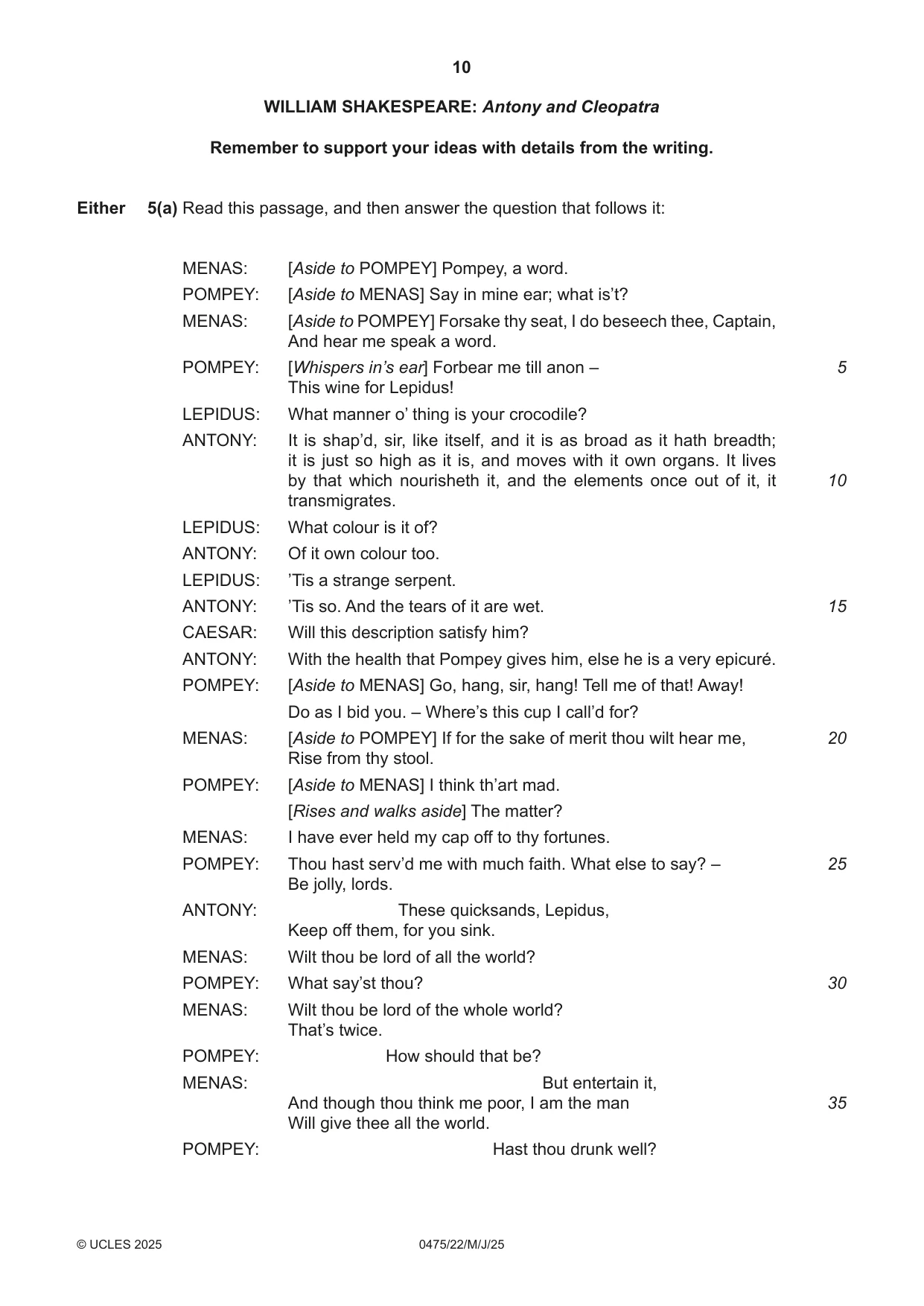 Cambridge IGCSE English - Literature in English 0475 2025 May/June Paper 2 · Variant 2 question paper, page 10 of 12