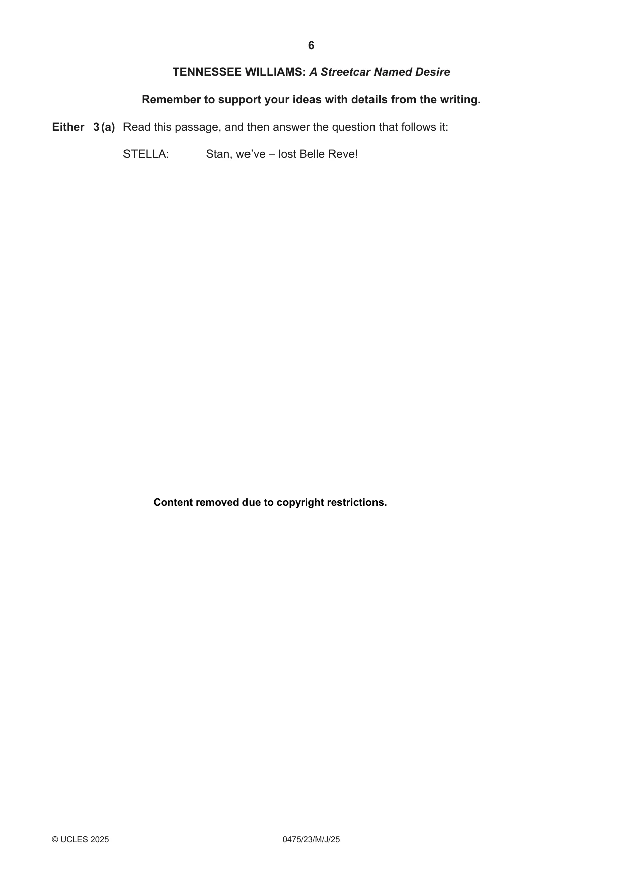 Cambridge IGCSE English - Literature in English 0475 2025 May/June Paper 2 · Variant 3 question paper, page 6 of 12