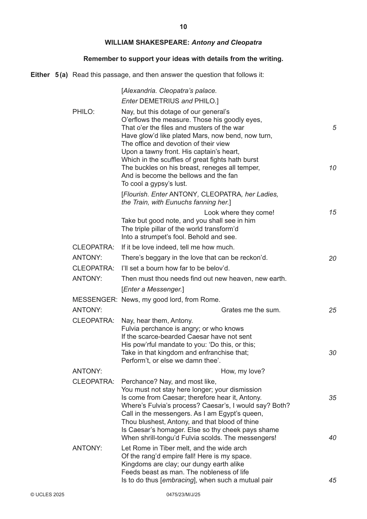 Cambridge IGCSE English - Literature in English 0475 2025 May/June Paper 2 · Variant 3 question paper, page 10 of 12