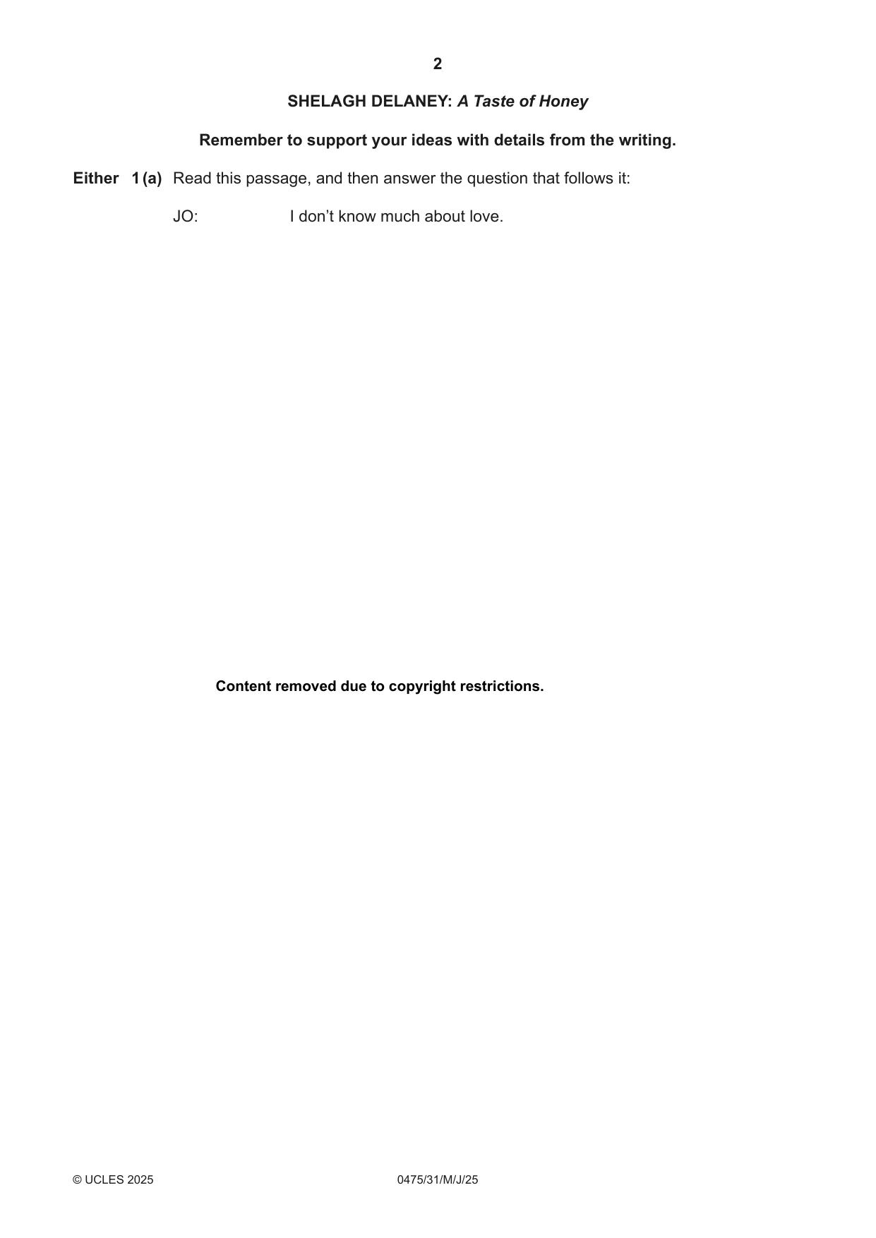 Cambridge IGCSE English - Literature in English 0475 2025 May/June Paper 3 · Variant 1 question paper, page 2 of 12