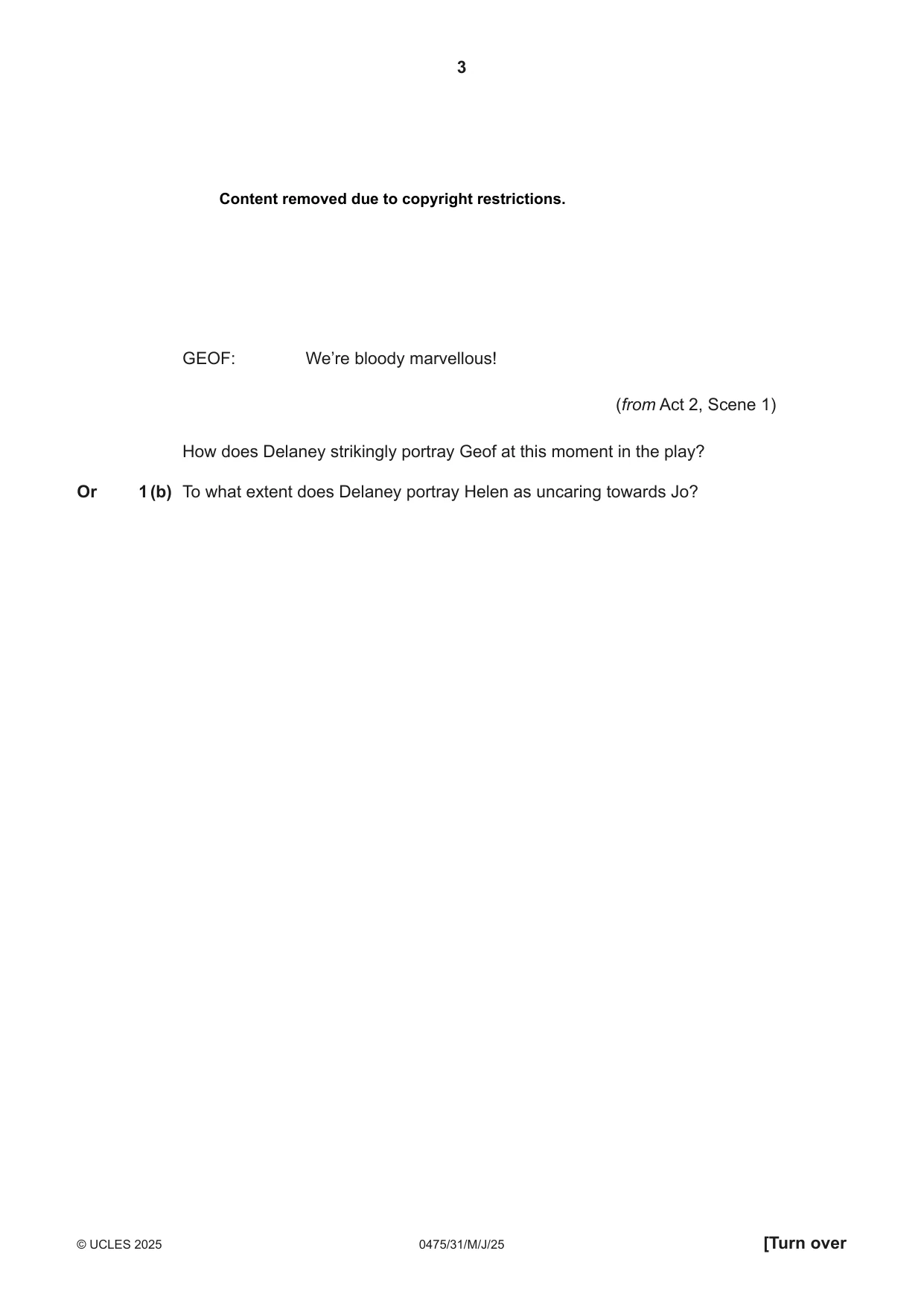 Cambridge IGCSE English - Literature in English 0475 2025 May/June Paper 3 · Variant 1 question paper, page 3 of 12