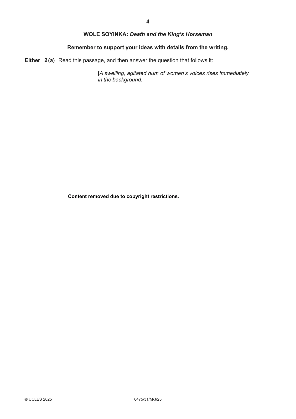 Cambridge IGCSE English - Literature in English 0475 2025 May/June Paper 3 · Variant 1 question paper, page 4 of 12