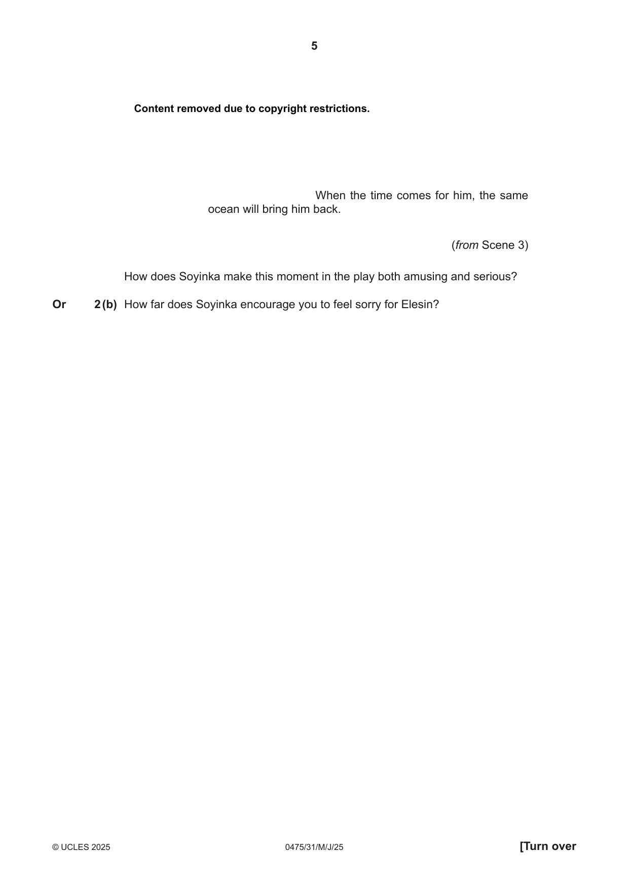 Cambridge IGCSE English - Literature in English 0475 2025 May/June Paper 3 · Variant 1 question paper, page 5 of 12
