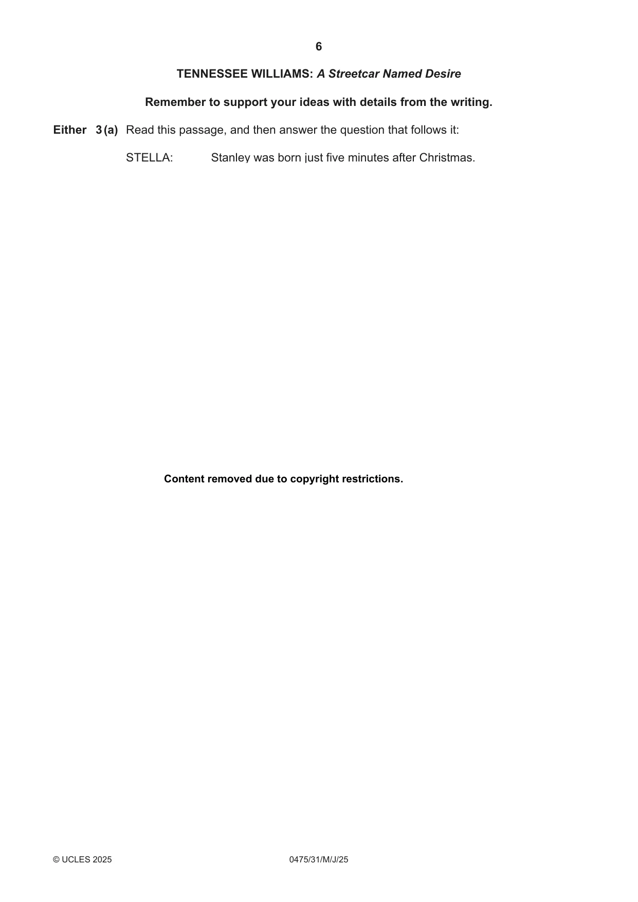 Cambridge IGCSE English - Literature in English 0475 2025 May/June Paper 3 · Variant 1 question paper, page 6 of 12