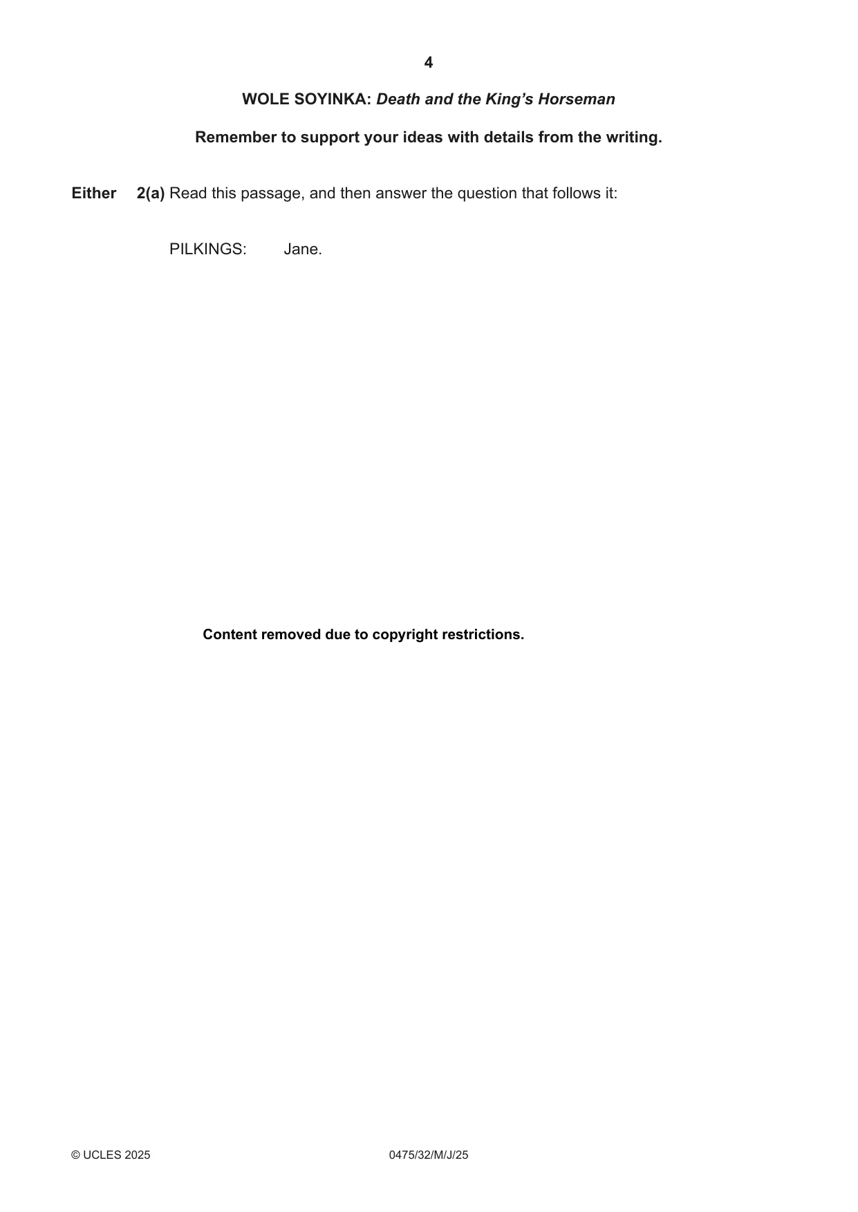 Cambridge IGCSE English - Literature in English 0475 2025 May/June Paper 3 · Variant 2 question paper, page 4 of 12
