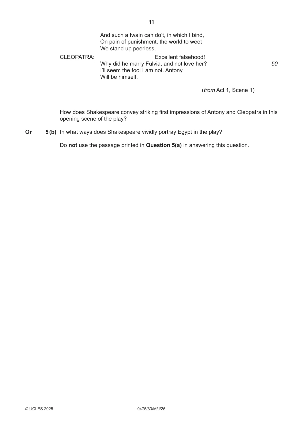 Cambridge IGCSE English - Literature in English 0475 2025 May/June Paper 3 · Variant 3 question paper, page 11 of 12