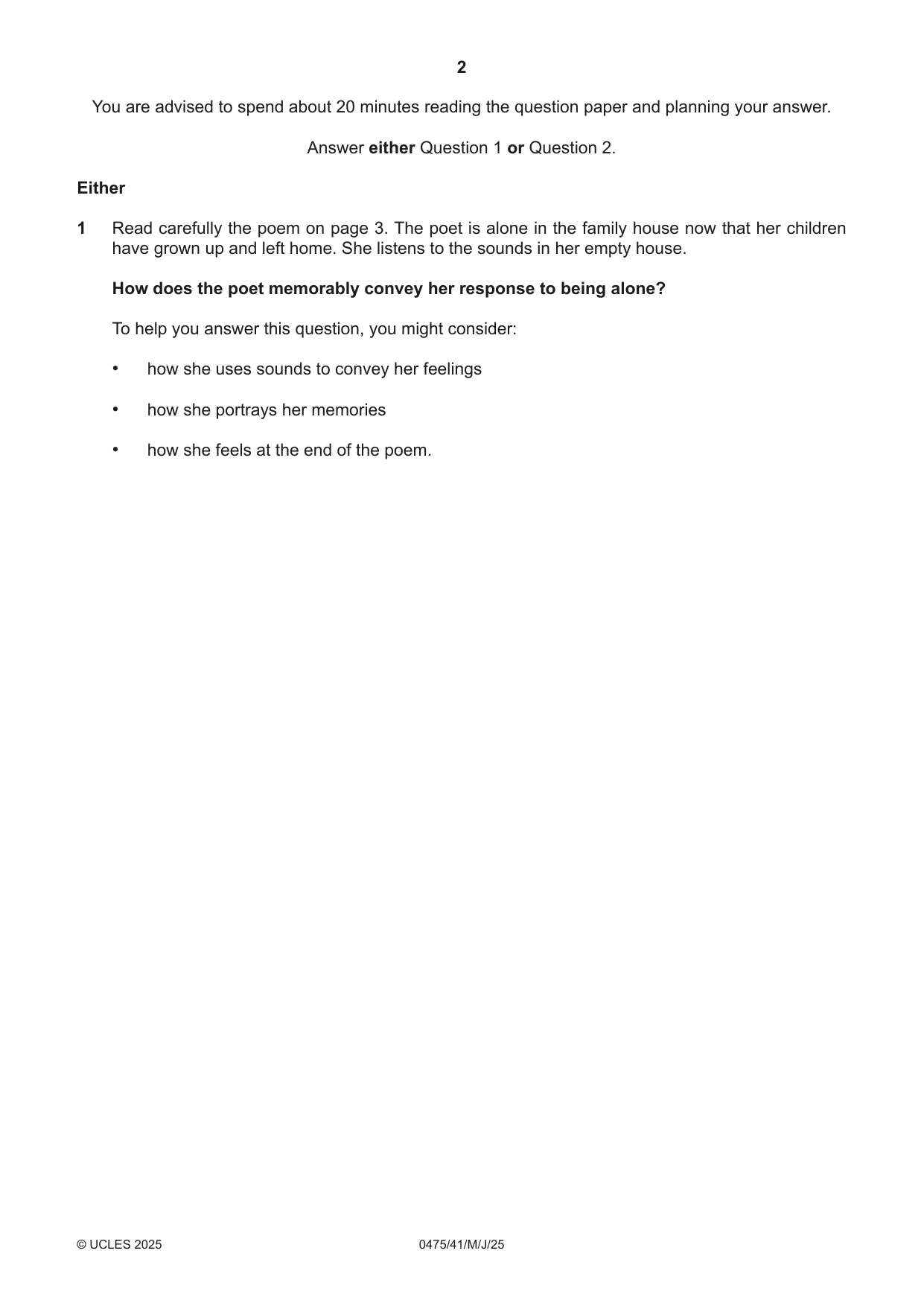 Cambridge IGCSE English - Literature in English 0475 2025 May/June Paper 4 · Variant 1 question paper, page 2 of 8