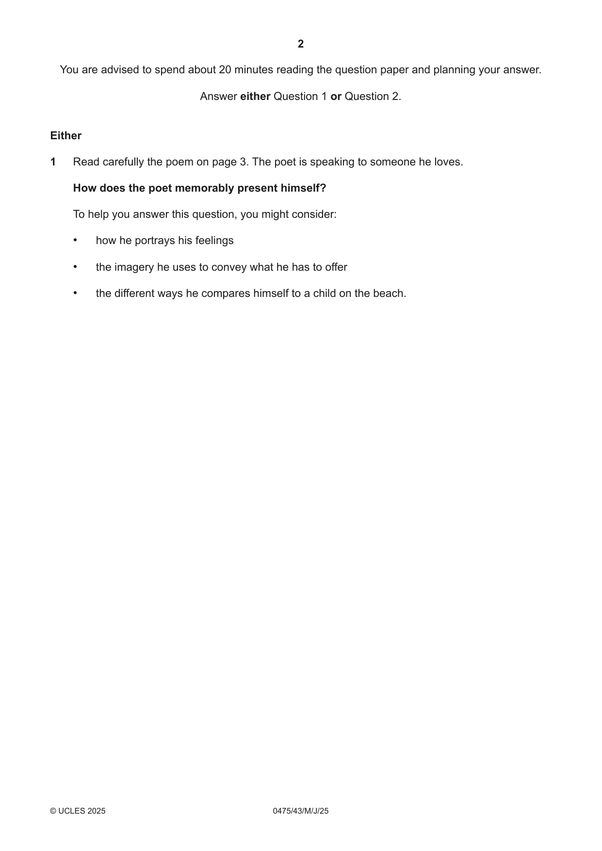 Cambridge IGCSE English - Literature in English 0475 2025 May/June Paper 4 · Variant 3 question paper, page 2 of 8