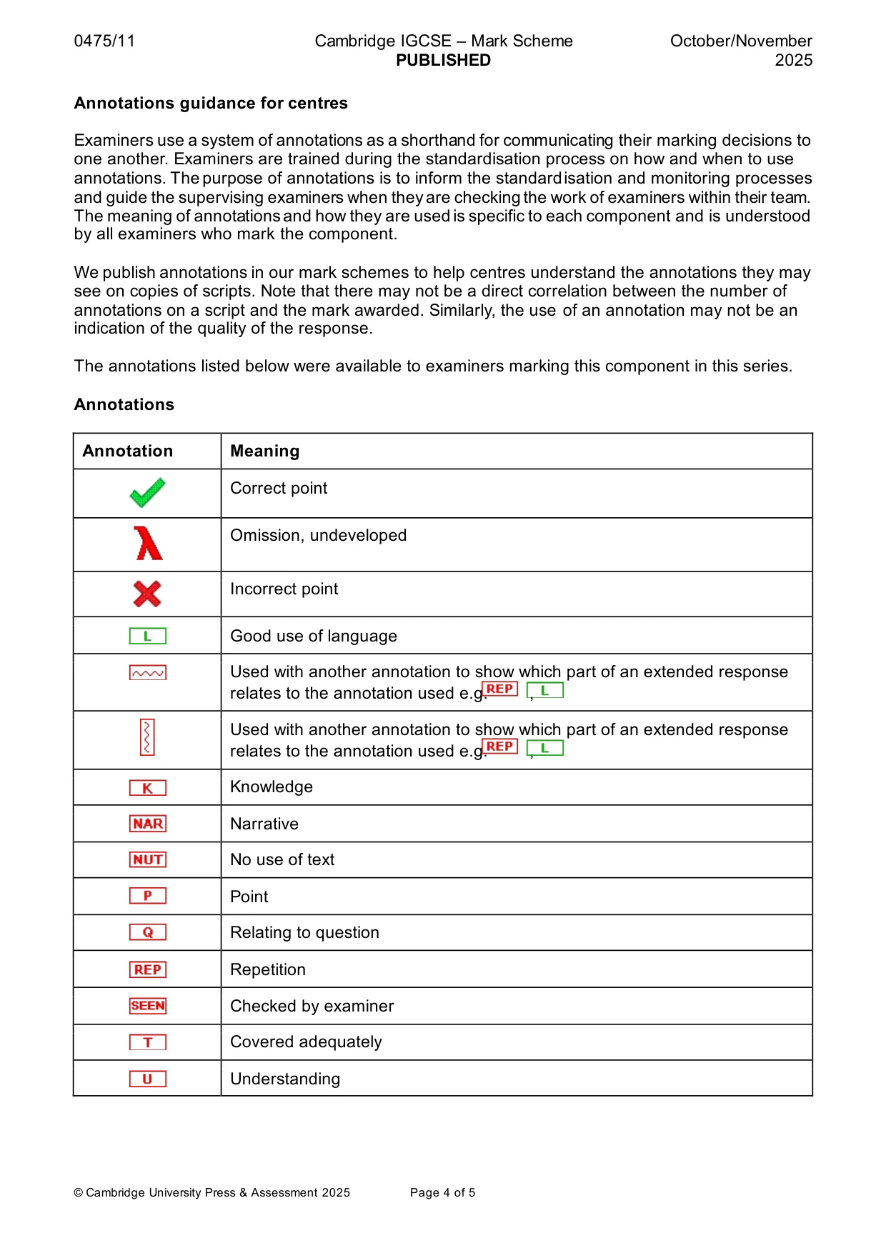 Mark scheme, page 4 of 5