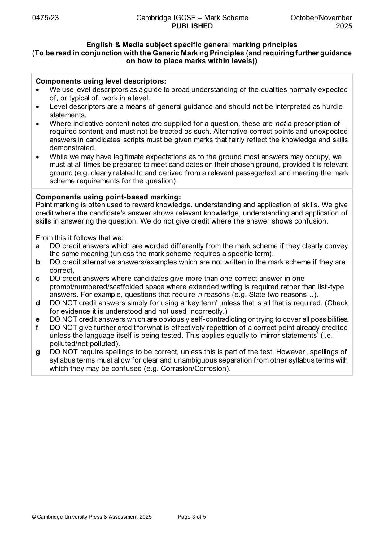 Mark scheme, page 3 of 5