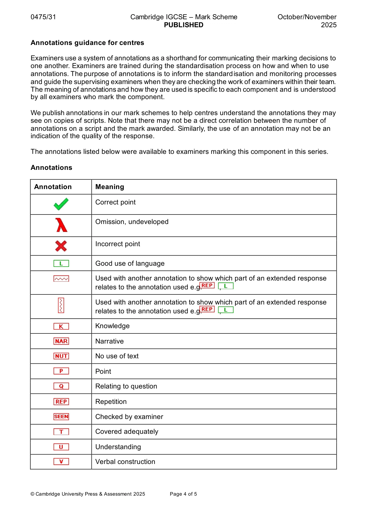 Mark scheme, page 4 of 5