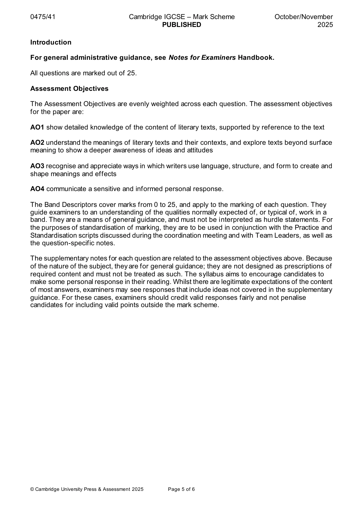 Mark scheme, page 5 of 6